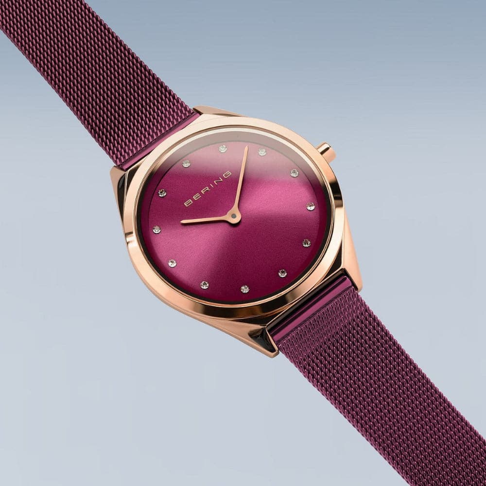 Bering Ultra Slim Purple Milanese Strap Women's Watch 17031 969 - Elegant Fashion Accessory for Office, Party & Everyday Wear