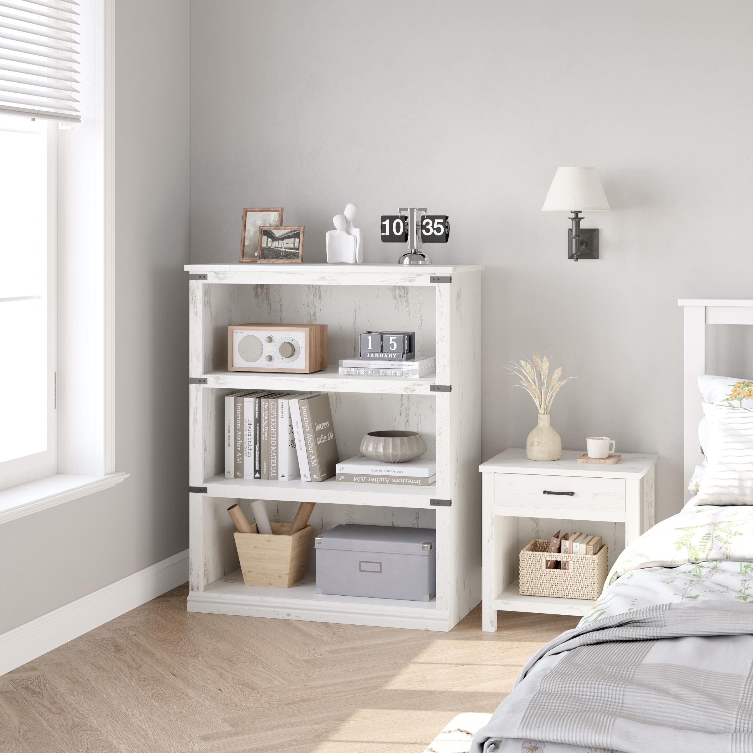GARVEE 3-Tier Wooden Bookshelf - Farmhouse Style Open Storage Bookcase with 43.3