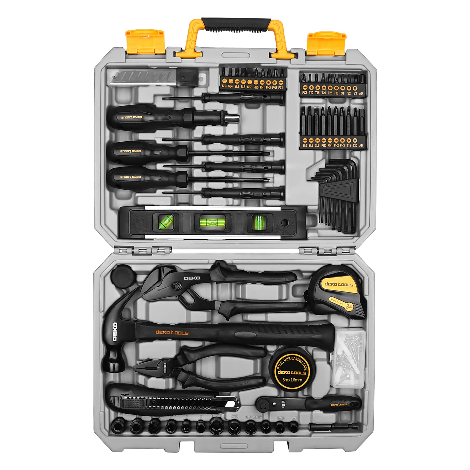 DEKOPRO 150-Piece Home Repair Tool Kit with Plastic Toolbox - Complete Household Hand Tool Set for DIY Projects, Car Maintenance & Emergency Fixes | Perfect for Home Improvement, Plumbing & Electrical Work