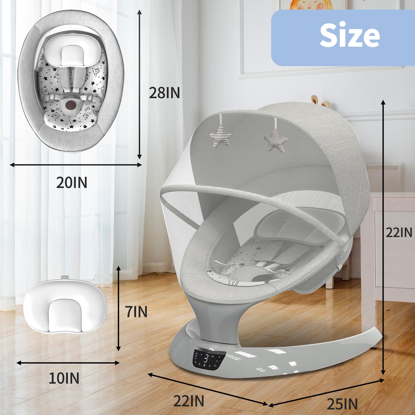 Electric Baby Swing for Infants - Portable Rocker with Bluetooth, 5 Speed Settings, 12 Lullabies & 5 Nature Sounds - Perfect for Newborns & Toddlers (0-12 Months) - Ideal for Nursery, Living Room & Travel Use