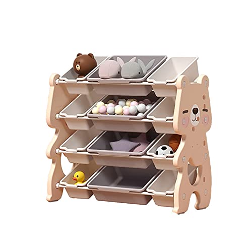 12-Bin Kids Toy Storage Organizer with Removable Shelves - 4-Layer Toddler Toy Organizer for Playroom, Nursery & Classroom - Bear-Themed Pink Storage Unit for Toys, Books & Crafts (Perfect for Bedrooms & Daycare Centers)