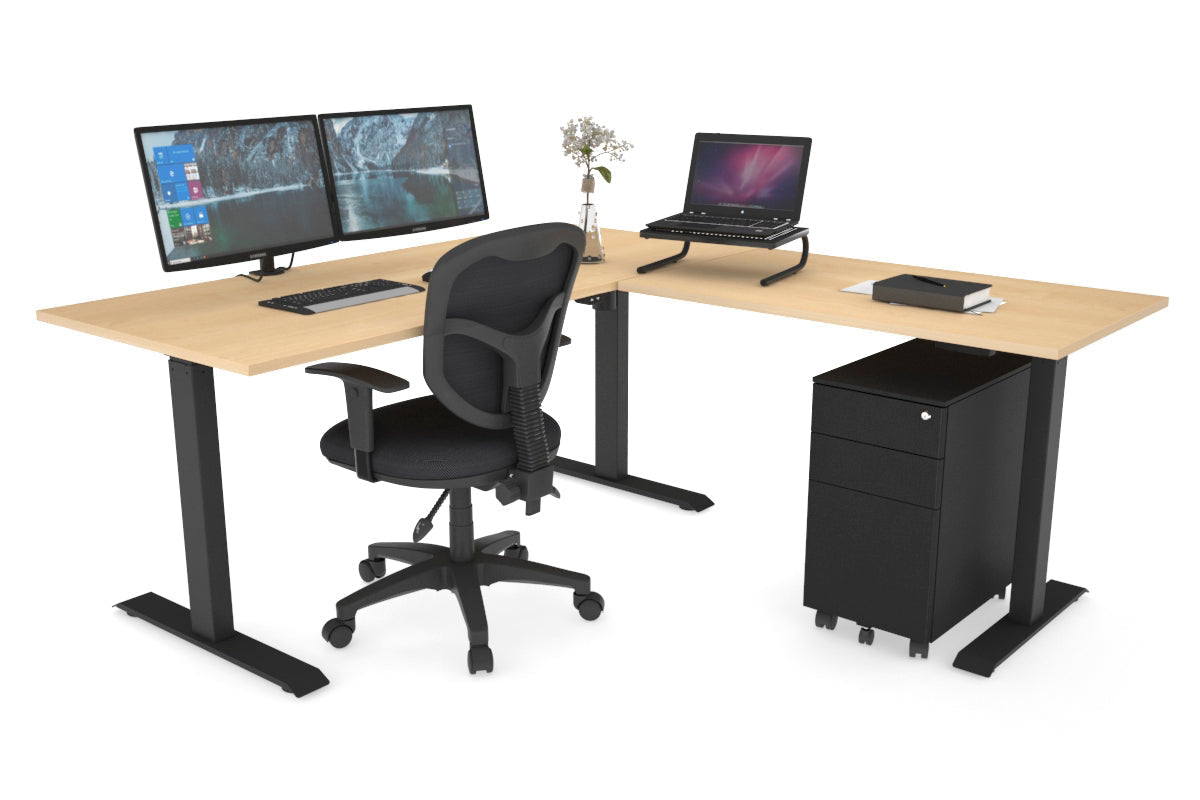 Adjustable Height Corner Workstation with Black Frame [1400L x 1700W] - Ergonomic Home Office Desk for Small Spaces & Standing Work