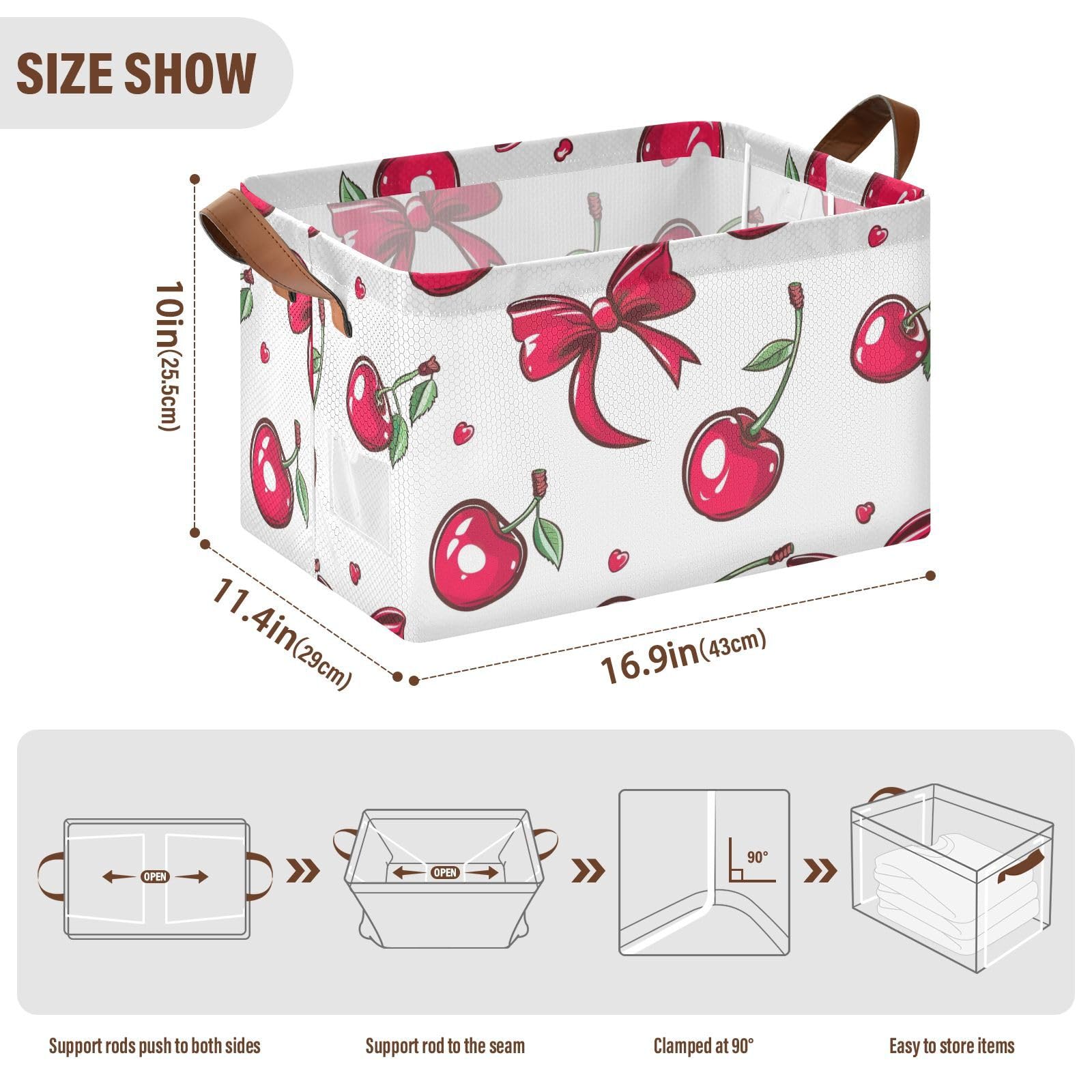 Foldable Storage Bins with Handles - 2 Pack Cherry Red Fabric Storage Cubes (16.9