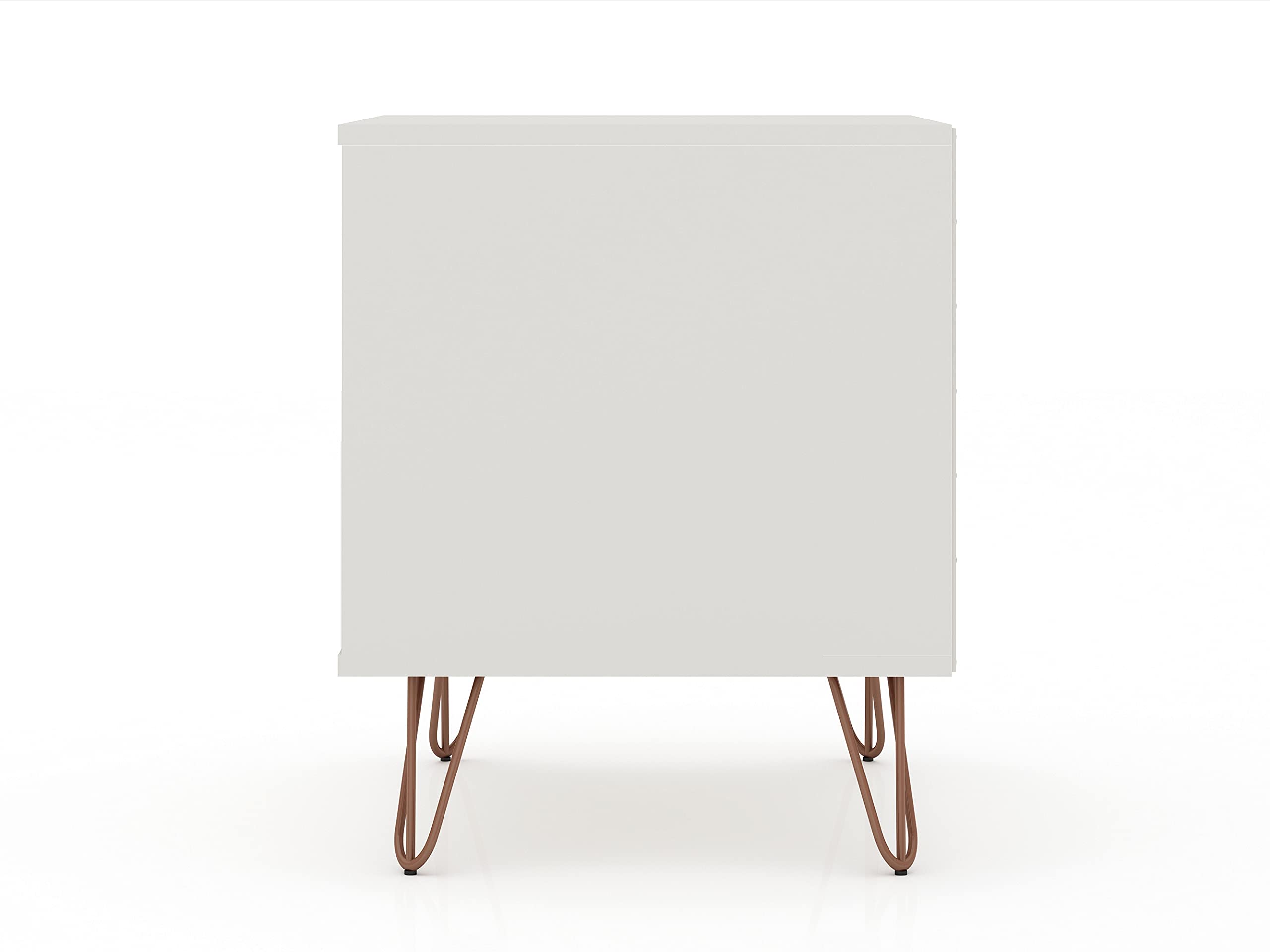 Mid Century Modern Nightstands Set of 2 - Manhattan Comfort Rockefeller Bedside Tables with Drawers, Minimalist Display & Storage Organizer for Bedroom - Off-White Night Stands Perfect for Small Spaces, Guest Rooms & Apartment Living