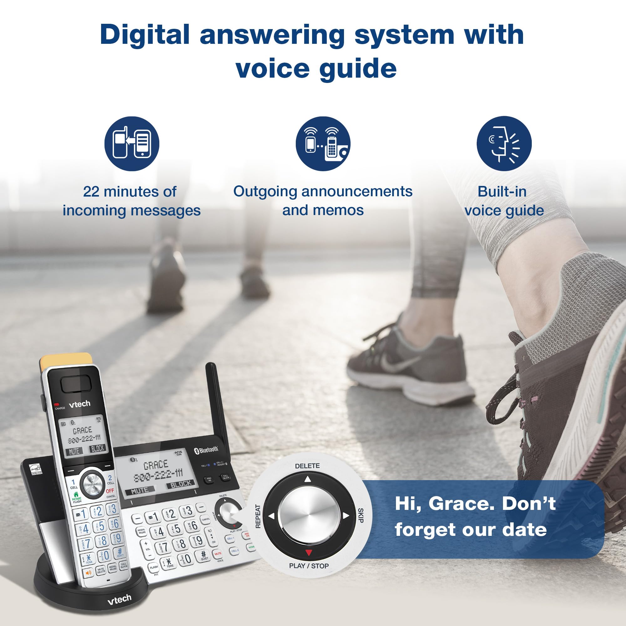 VTech IS8151-5 Super Long Range 5 Handset DECT 6.0 Cordless Phone for Home with Answering Machine - 2300 ft Range, Call Blocking, Bluetooth, Headset Jack, Power Backup, Intercom, Expandable to 12 Handsets - Perfect for Large Homes, Offices & Multi-Room Communication