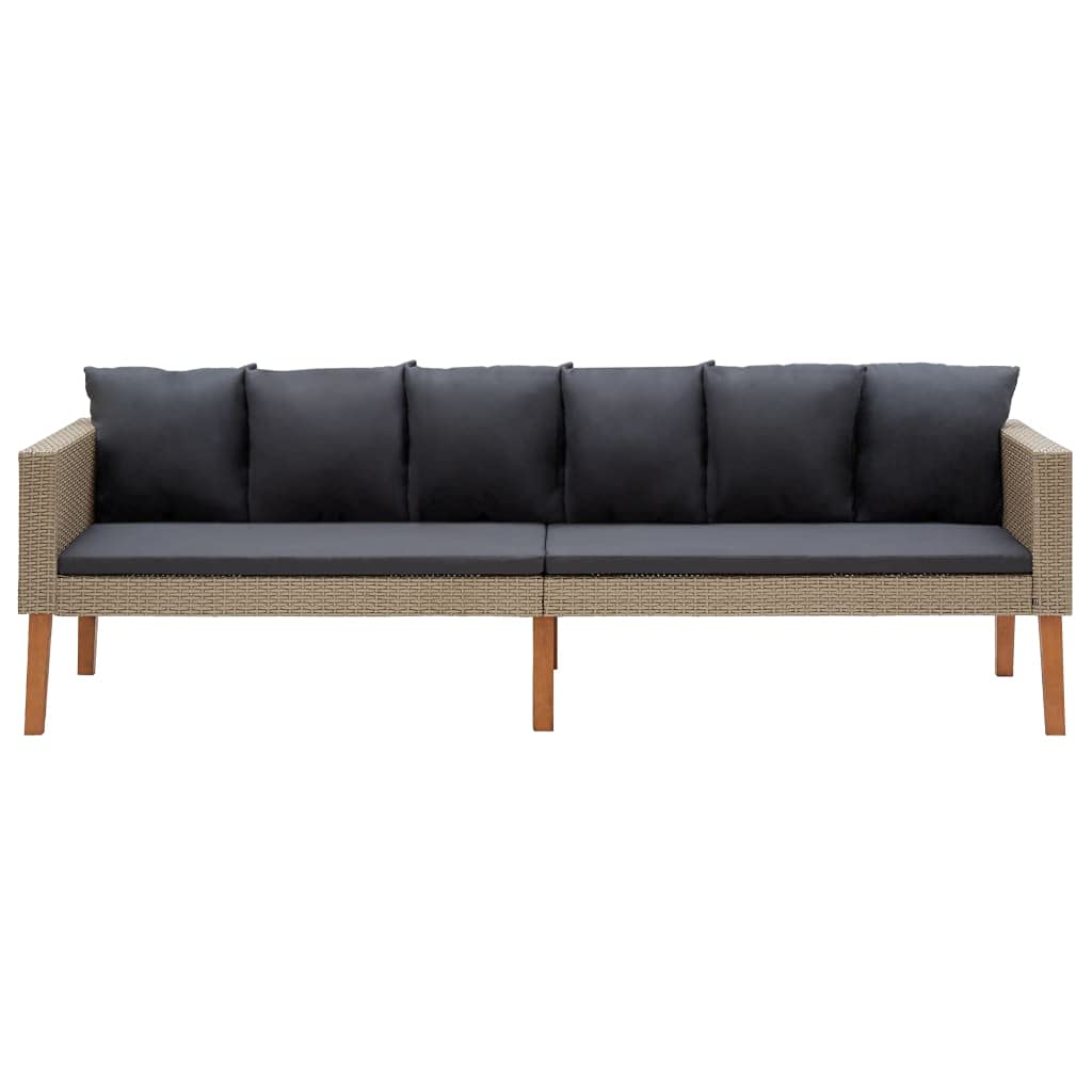 Modern 3-Seater Patio Sofa with Cushions - Waterproof Poly Rattan Upholstered Outdoor Couch - Beige Living Room Furniture for Apartment, Balcony & Backyard Relaxation