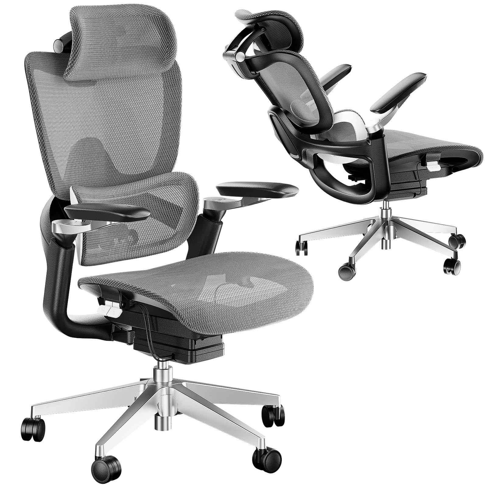 Ergonomic Mesh Office Chair with Lumbar Support - Big and Tall Computer Gaming Chair, Adjustable Headrest & 5D Armrests, 90-130° Recline, BIFMA Certified - Perfect for Home Office, Gaming & Workspaces (Grey, Model Zen)