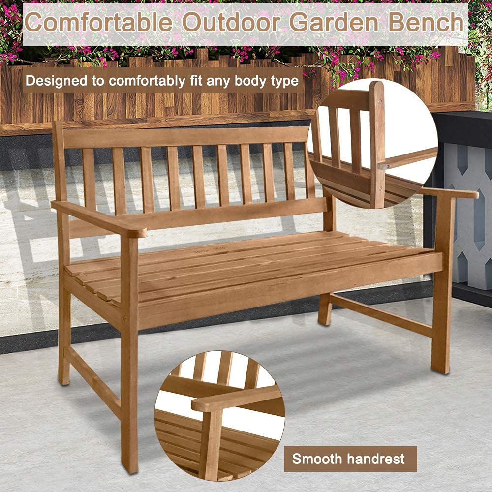 **Dkeli Acacia Wood Outdoor Bench with Armrests – 705lbs Weight Capacity, Natural Oiled Finish – Perfect for Patio, Garden, Backyard, Poolside & Balcony Furniture**