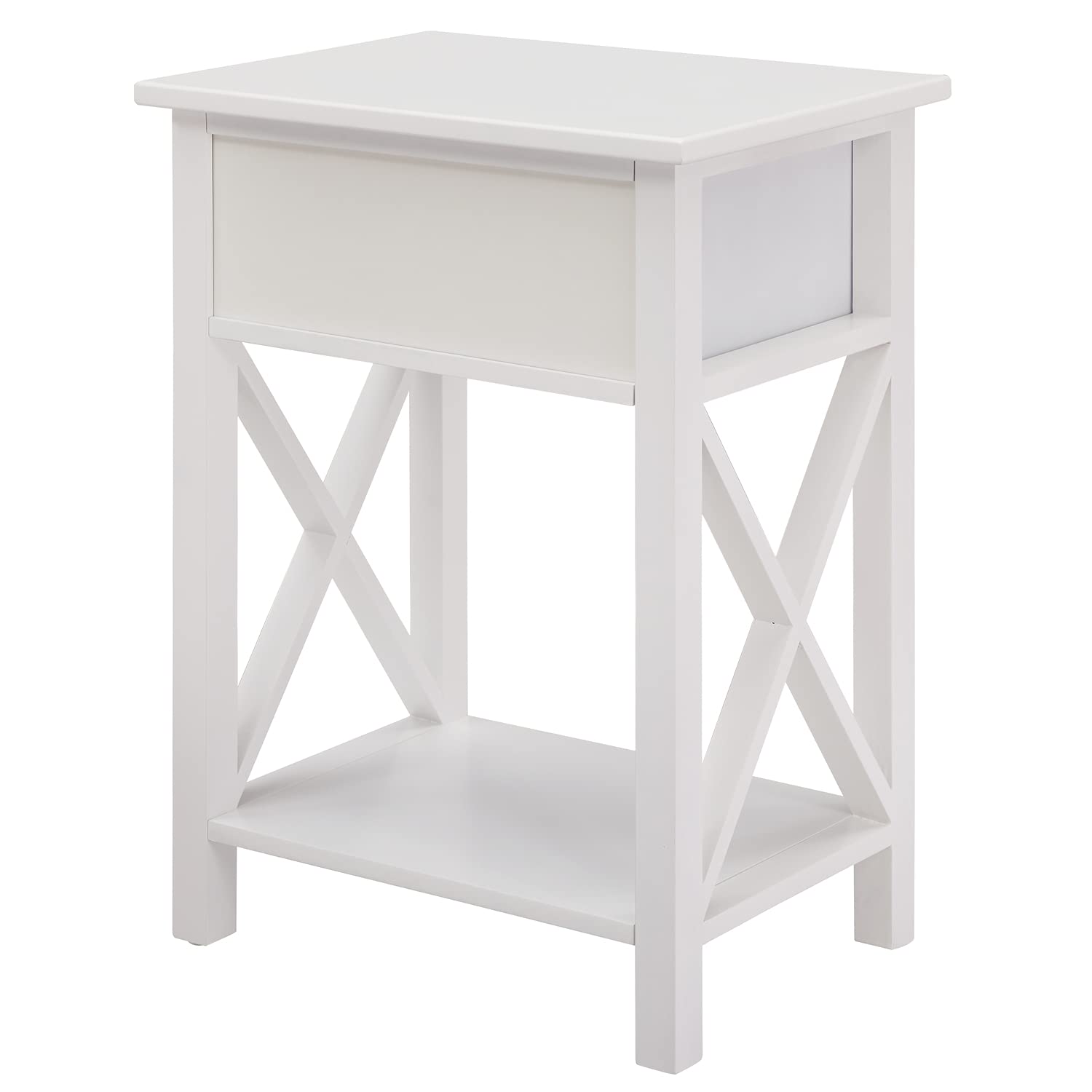 Compact 1.8ft Wooden Nightstand Set of 2 with Drawer - Space-Saving Bedside Tables for Small Bedrooms - White Modern Nightstands for Bedroom Decor - Perfect for Apartment Living, Dorm Rooms & Guest Rooms