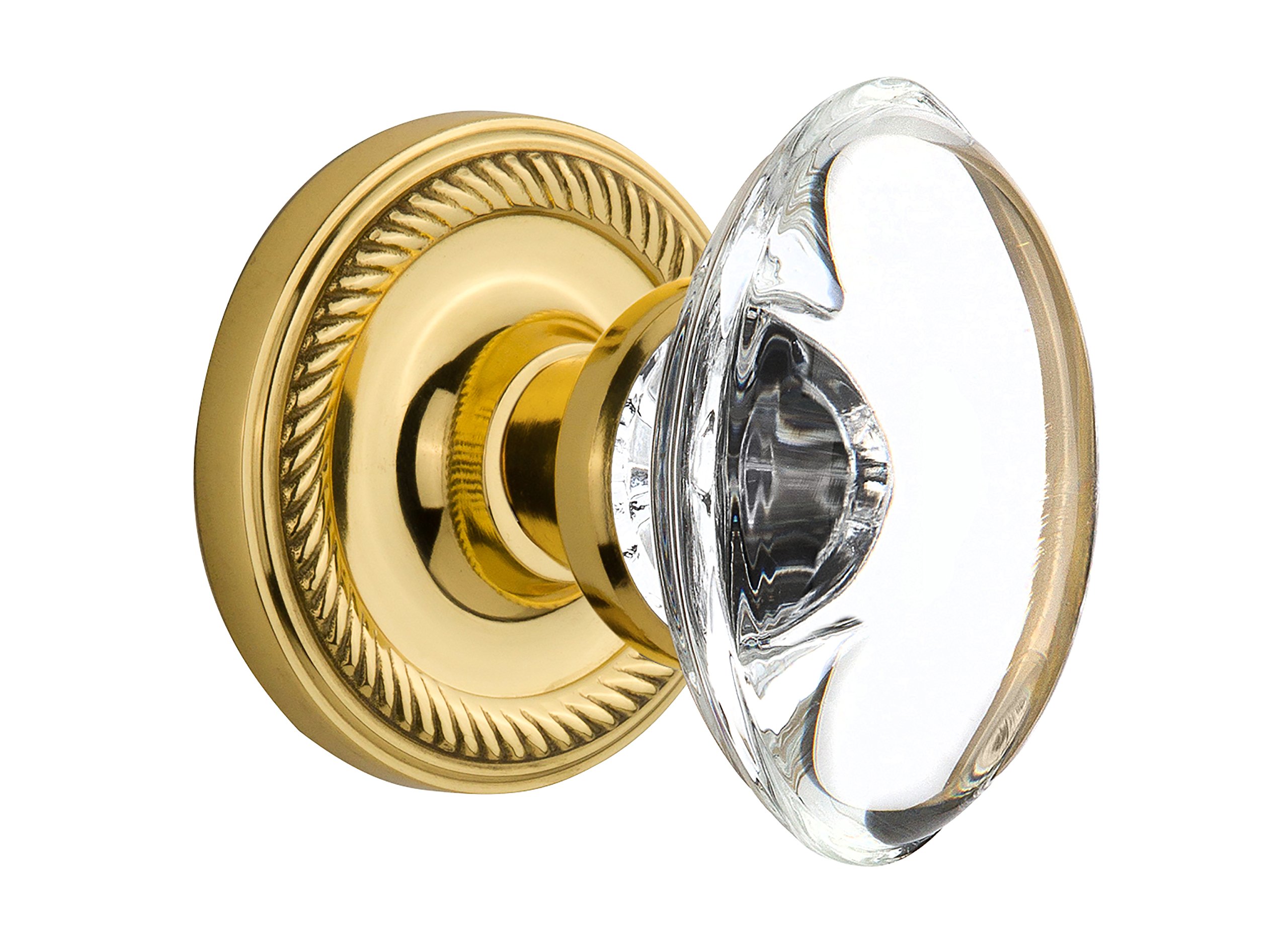 Vintage Polished Brass Rope Rosette with Oval Clear Crystal Glass Knob - Double Dummy Door Hardware for Classic Home Decor | Perfect for Victorian, Farmhouse & Cottage Style Doors