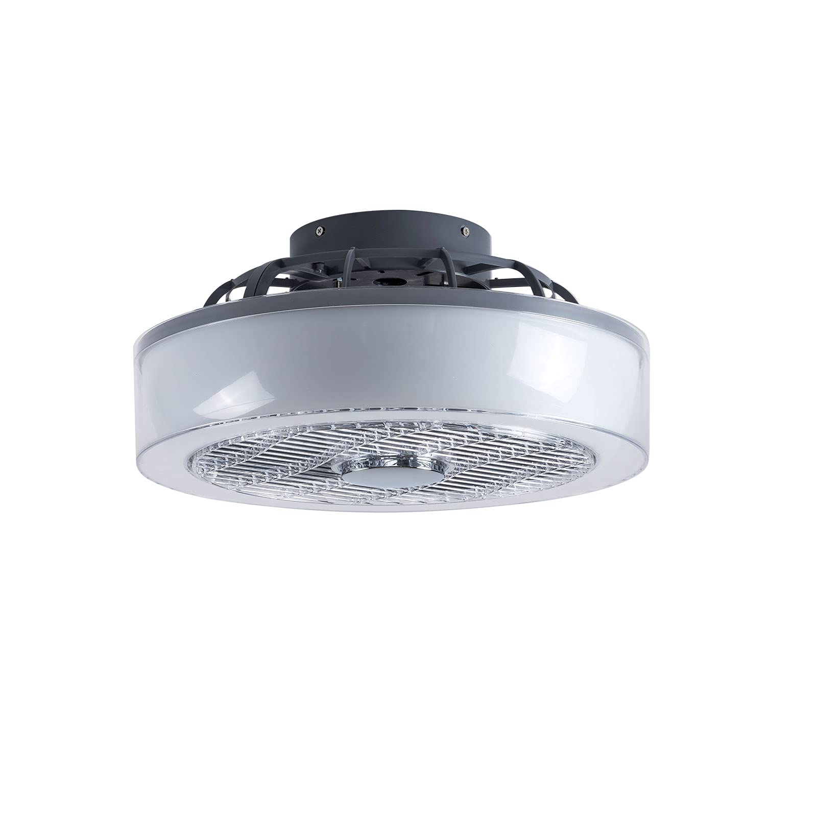 Dimmable 15 Inch Semi Flush Mount Ceiling Fan with Light & Remote Control - 3-Speed Low Profile Fandelier with Hidden Blades for Bedroom, Living Room & Nursery (White) - Perfect for Modern Home Cooling & Stylish Lighting