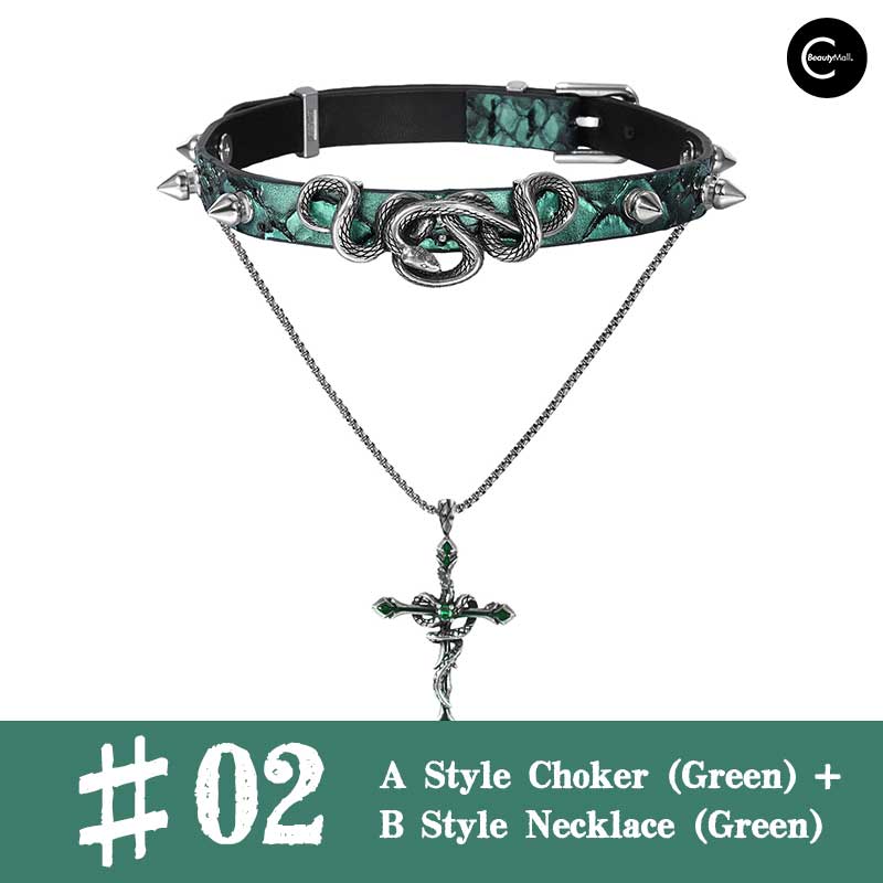1STXULIE Serpent's Kiss Leather Choker - Gothic Punk Choker Necklace for Women, Adjustable Black Leather Choker with Snake Charm - Perfect for Halloween, Cosplay, and Alternative Fashion