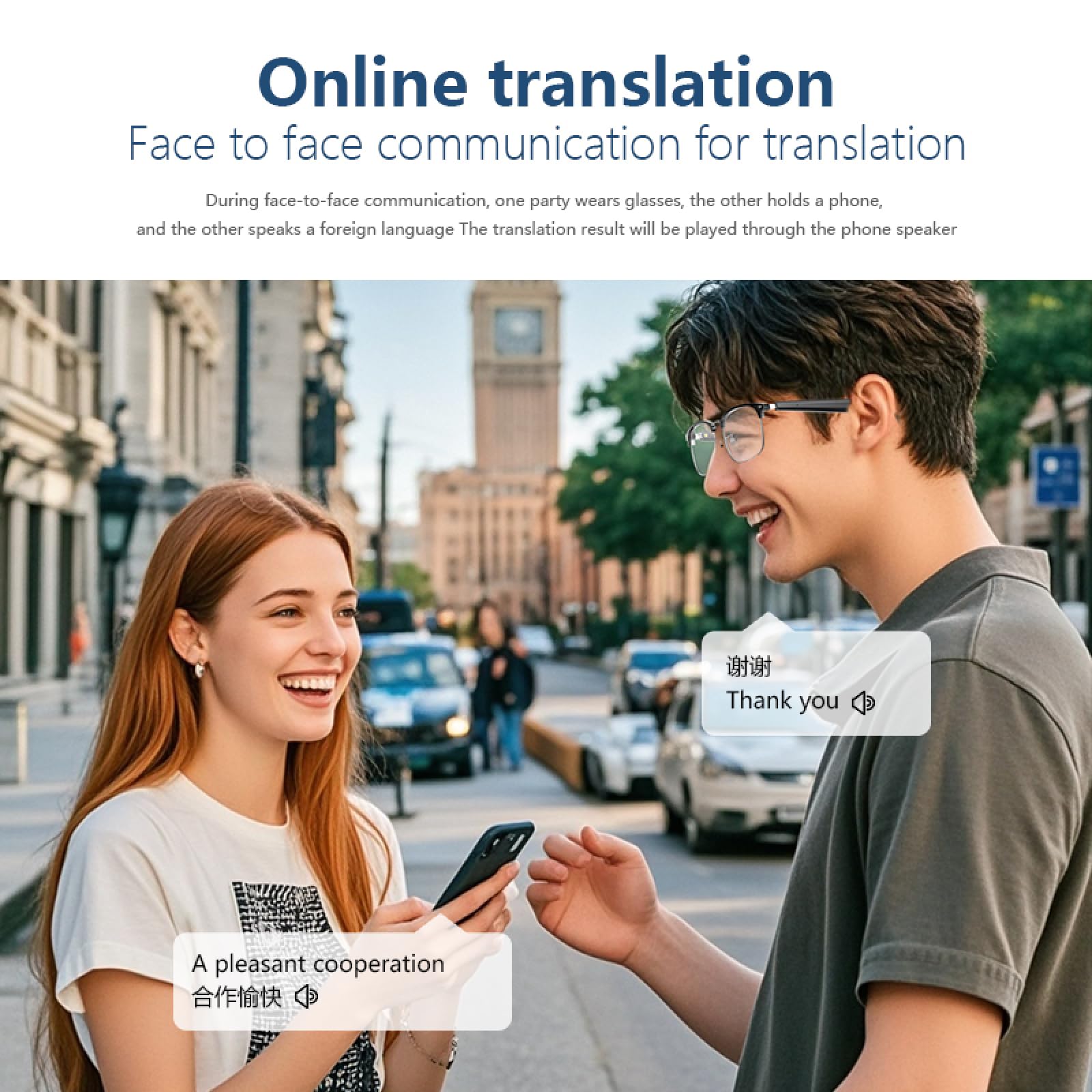 AI Translation Glasses - Real-Time 144+ Language Translator | Touch Control & Voice Assistant | Anti-Blue Light Smart Glasses | Perfect for Business Meetings, International Travel & Study Abroad | Wireless Music & Hands-Free Calling (Black)