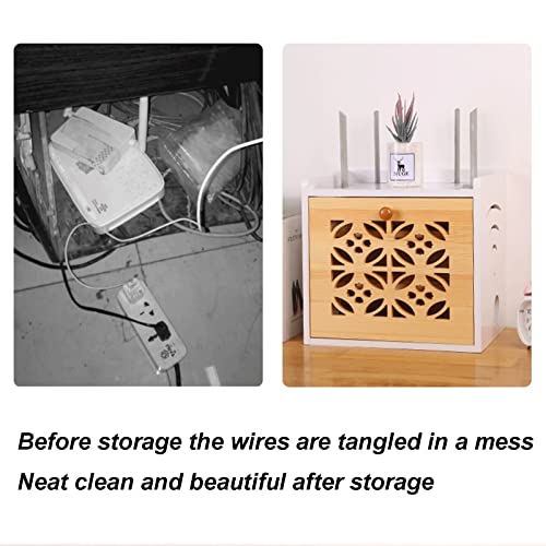 WiFi Router Storage Box - Wall Mounted Floating Shelf with Power Cord Organizer for Set-Top Box, Modem & Electronics (32 x 23 x 30cm) - Perfect for Living Room, Office & Home Theater Cable Management