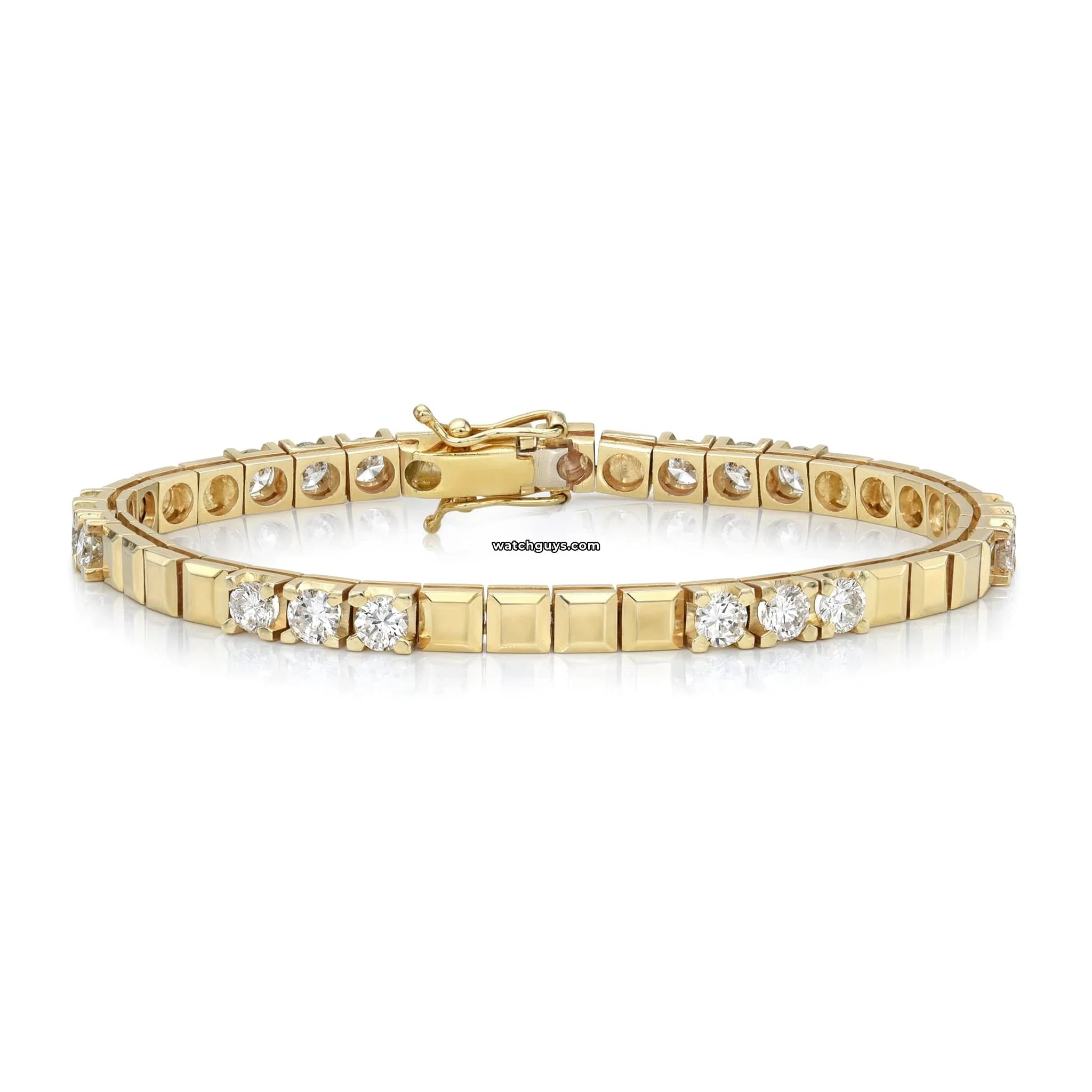 14K Yellow Gold Diamond Tennis Bracelet with Alternating Block Design - Perfect for Weddings, Anniversaries & Special Occasions