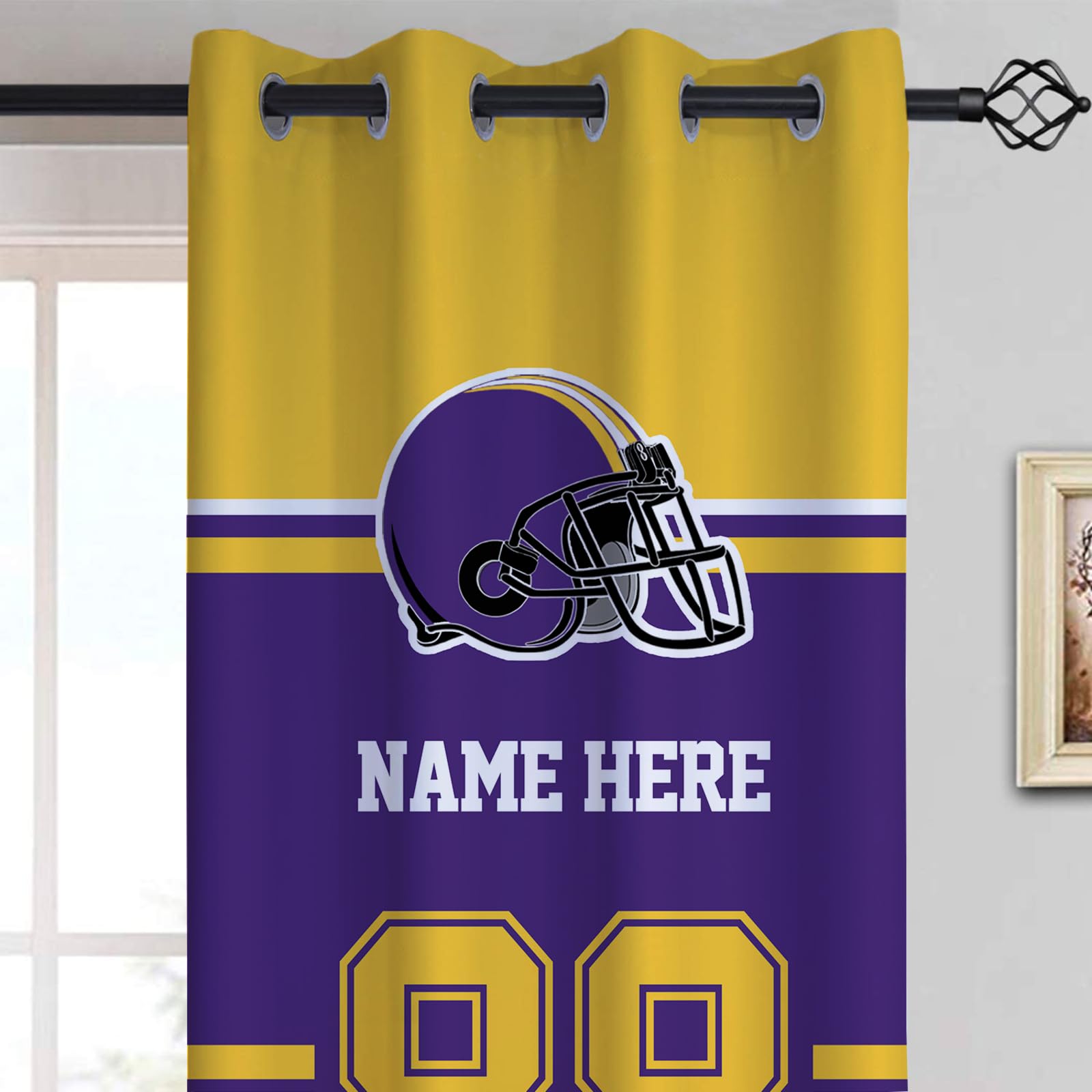 Custom Minnesota Blackout Curtain Panels with Name & Number - Personalized Football Style Bedroom Drapes for Men Fans (Set of 2 Panels) - Perfect for Game Rooms, Man Caves & Sports Themed Bedrooms