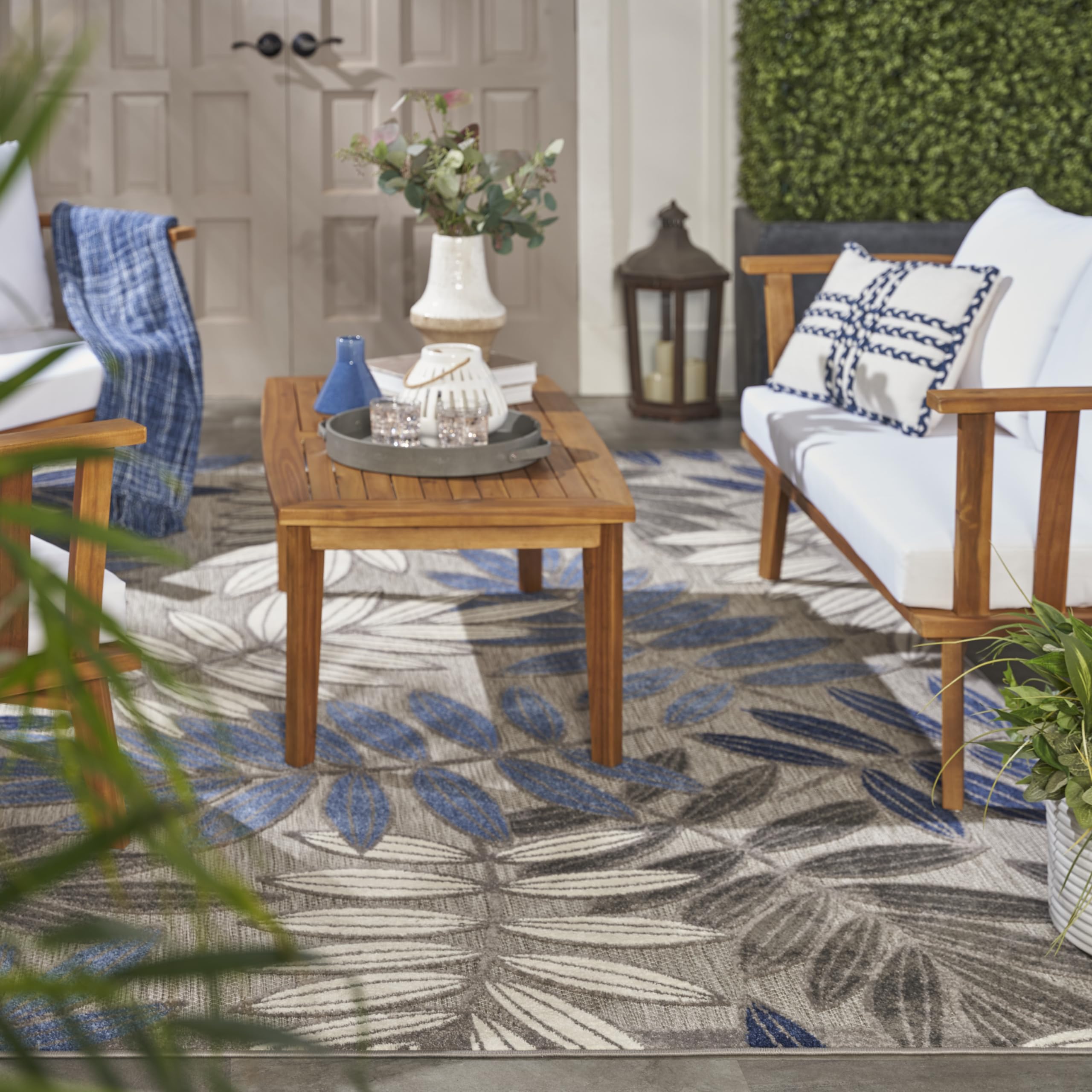 Nourison Aloha Indoor/Outdoor 7' x 10' Area Rug - Soft Grey & Blue Design, Easy to Clean, Non-Shedding, Stain Resistant - Perfect for Bedroom, Living Room, Dining Room, Backyard, Deck & Patio (7x10)