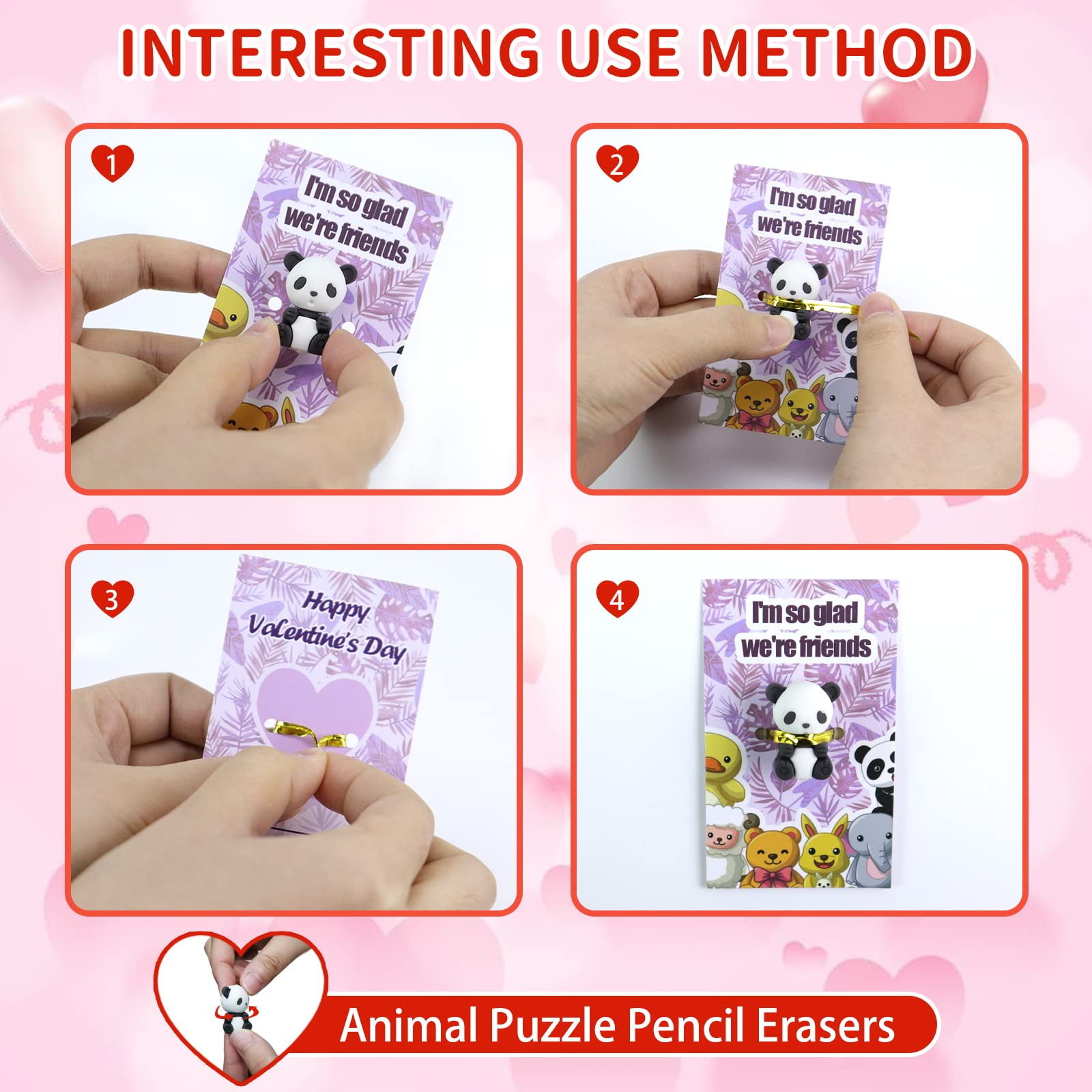 36 Pack Valentines Day Cards for Kids with Cute Animal Eraser Toys - Classroom Exchange Gifts for Boys and Girls - Perfect for School Parties & Valentine's Day Celebrations