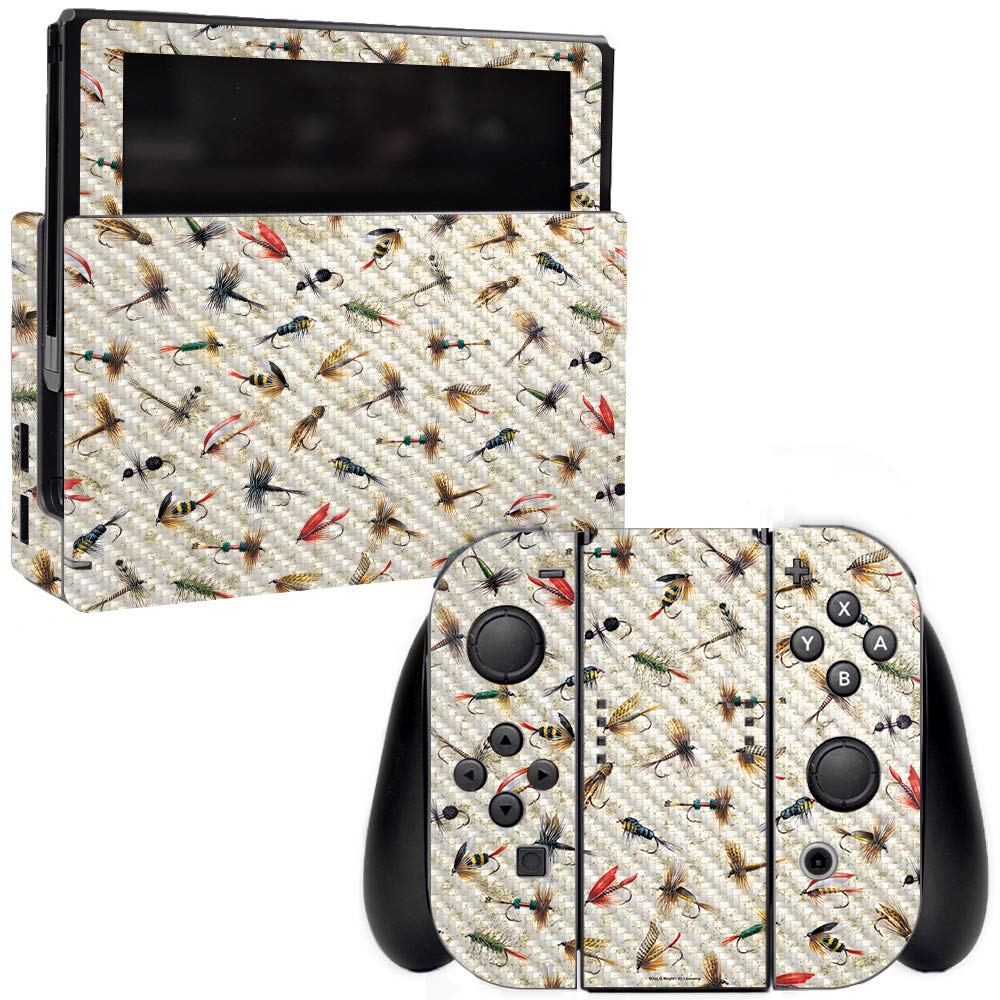 Premium Carbon Fiber Skin for Nintendo Switch - Fishing Flies Design | Protective & Durable Textured Cover | Easy to Apply & Remove | Made in USA | Perfect for Gaming Protection & Style Enhancement