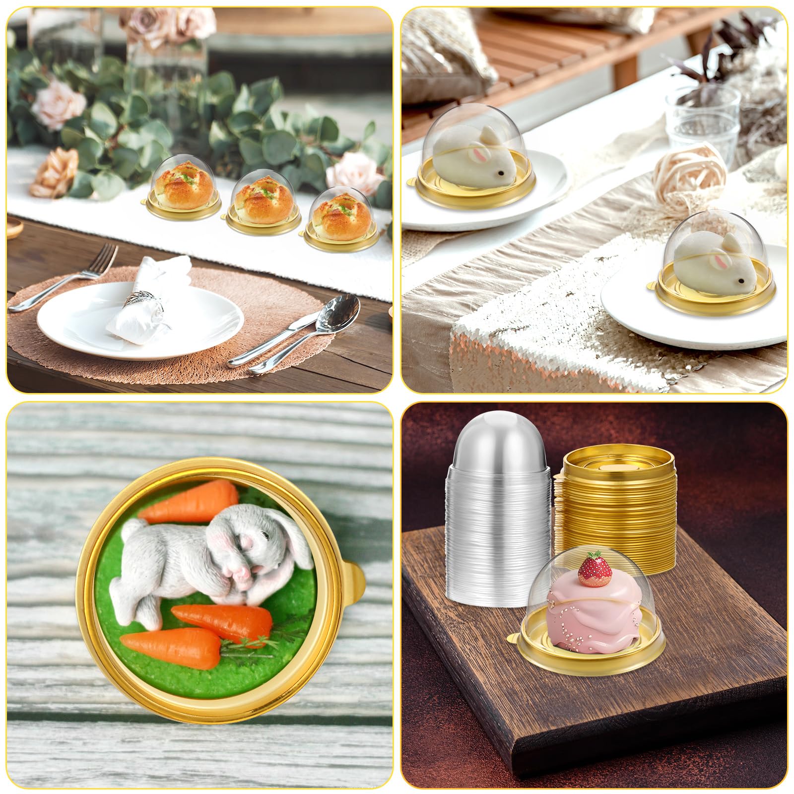200-Piece Clear Charcuterie Domes with Lids - Mini Cake Pans & Cupcake Containers for Desserts, Cheesecake, Cookies | Perfect for Party Snacks, Baking, and Food Display