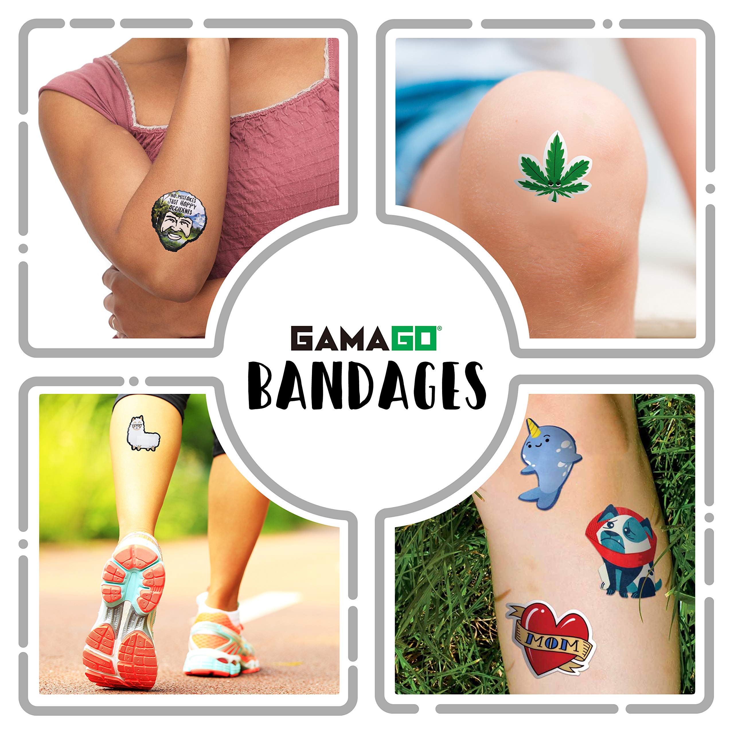 GAMAGO Pot Leaf Bandages - Fun & Stylish Cannabis-Themed Adhesive Bandages for First Aid, Parties & Festivals