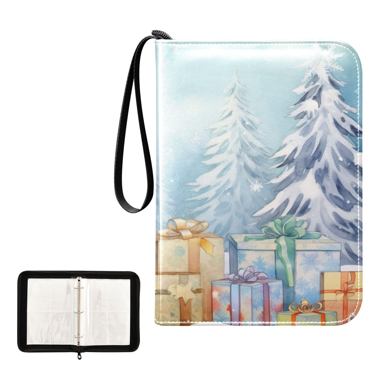 Blue Snowman Christmas Trading Card Binder - 4 Pocket Card Holder Book with 50 Sleeves (Holds 400 Cards) | 3-Ring Sports Card Organizer | Perfect for Collectors & Holiday Gifts | Use for Baseball, Pokemon, Magic Cards & More