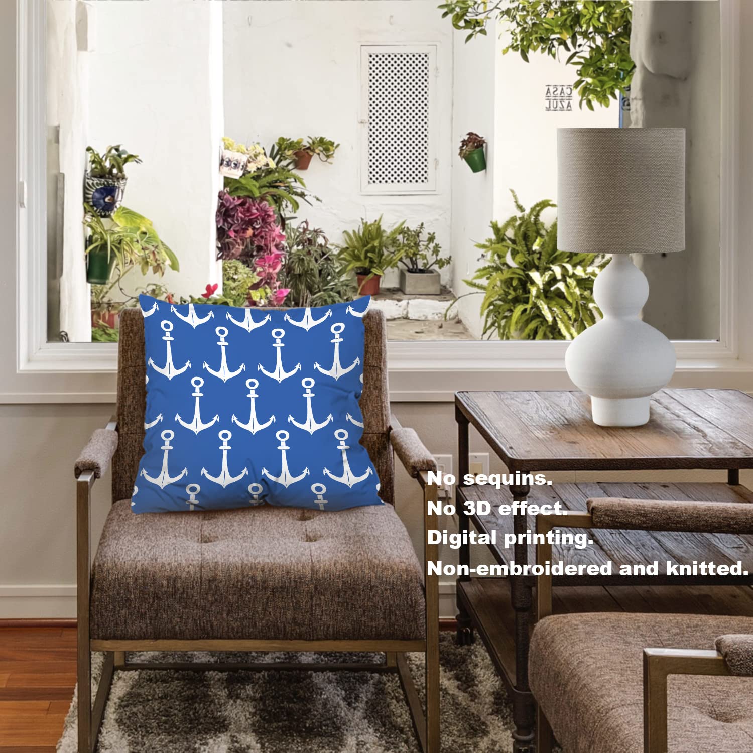 **Blue and White Nautical Decorative Pillow Covers 18x18 Inch - Cotton Square Cushion Covers for Sofa, Bed, or Boat - Coastal Home Decor & Living Room Accents**