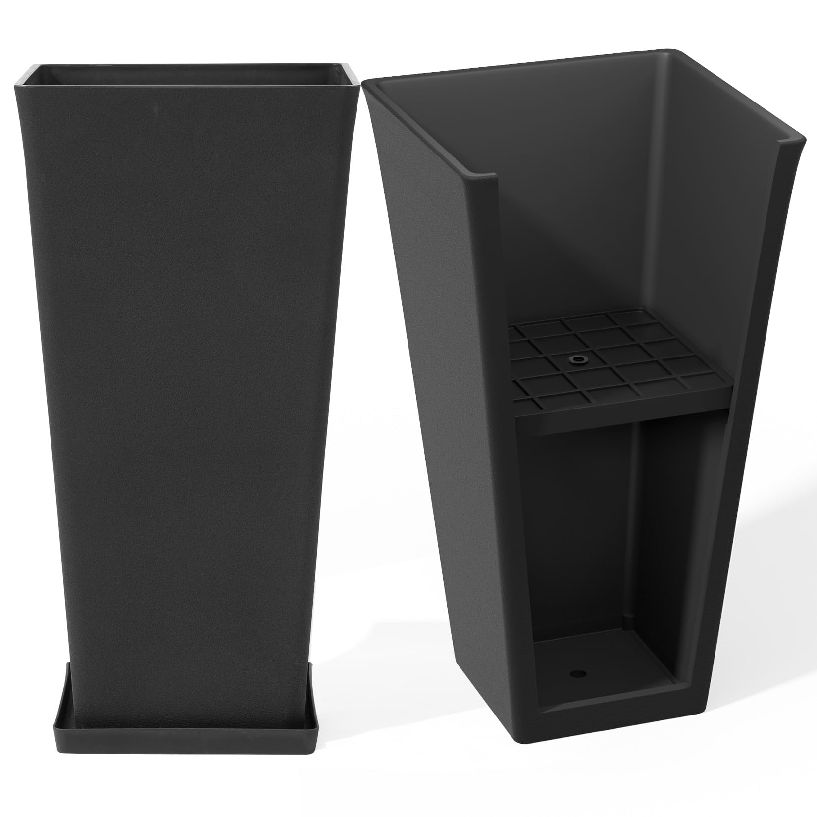 LA JOLIE MUSE 30 Inch Tall Black Planters - Set of 2 Indoor/Outdoor Rectangular Large Flower Pots with V-Shaped Taper Design - Perfect for Front Door Decor, Patio, Garden, and Home Entrance Greenery Display