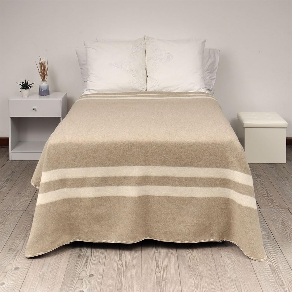 Premium Heavyweight Alpaca Wool Blanket for Camping, Travel & Home - Soft Peruvian Alpaca Throw Blanket in Beige-Ivory (Twin Size) | Cozy for Sofa, Bed & Outdoor Adventures