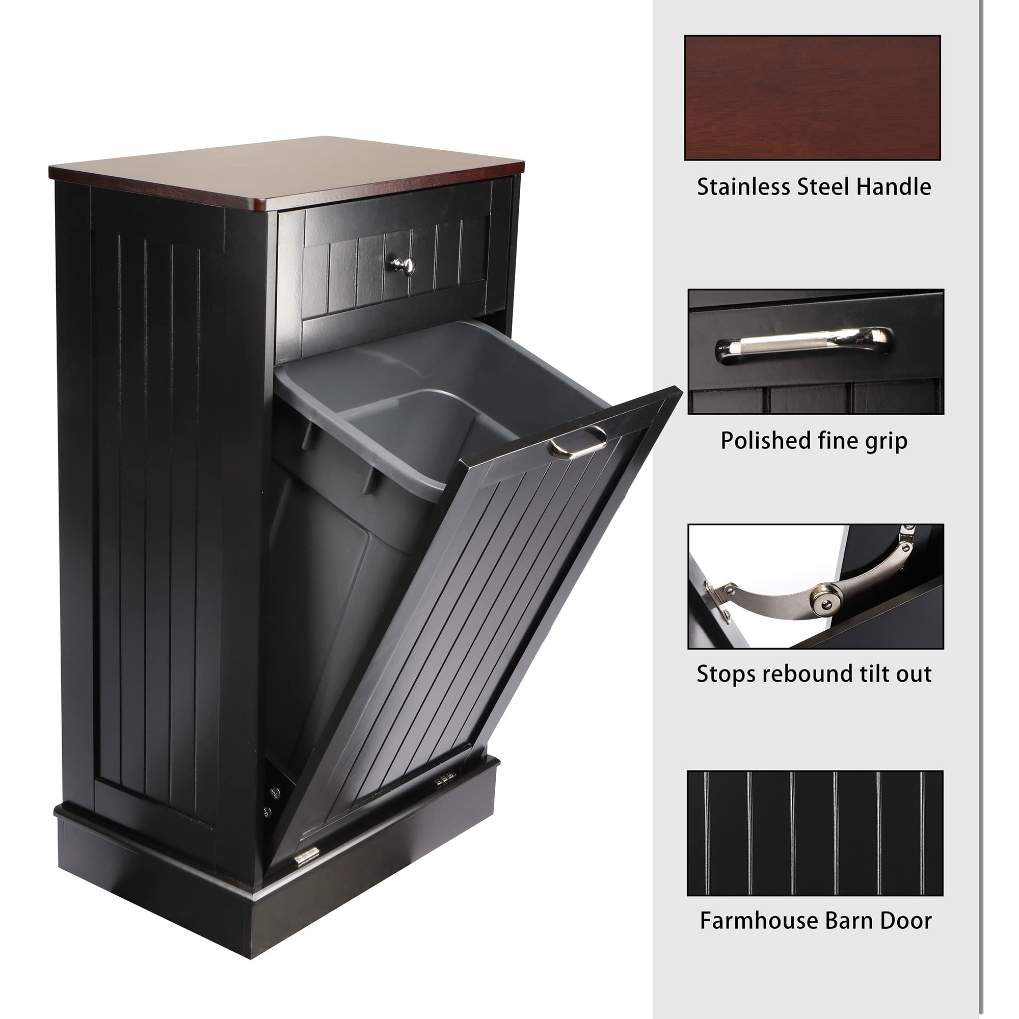 10 Gallon Tilt-Out Trash Cabinet - Free Standing Recycling Bin for Kitchen, Living Room & Dining Room | Farmhouse Style, Black | Perfect for Waste Disposal & Organization