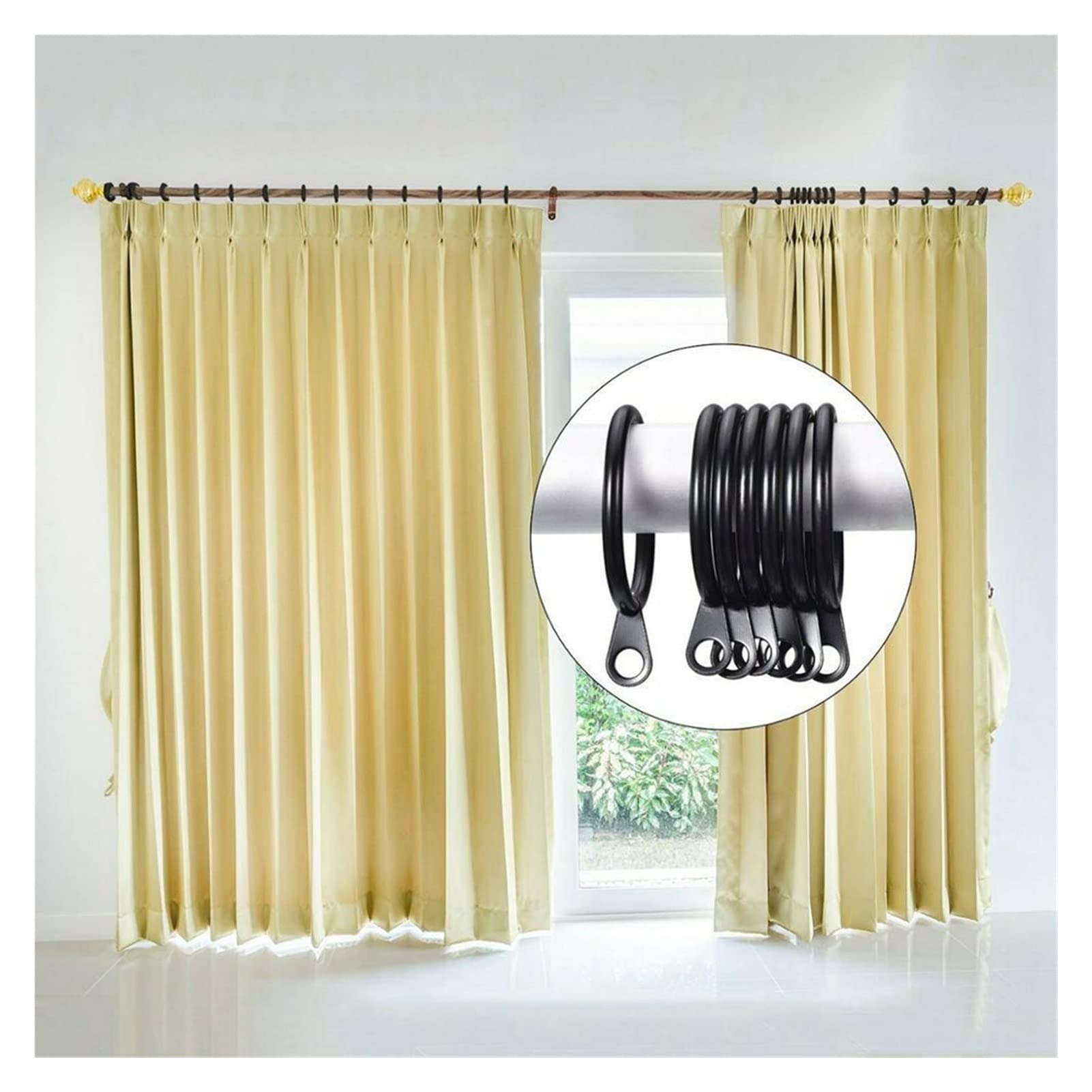PJRYC 60PCS White Metal Curtain Rings with Hooks for Hanging Curtains on Rods & Poles - Perfect for Voile, Sheer, and Blackout Drapes in Living Room, Bedroom, or Office