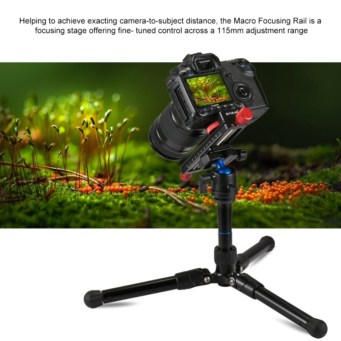 PULUZ 115mm Aluminum Alloy Macro Focusing Rail Slider with Quick Release Plate - Compatible with Canon Nikon Sony Pentax DSLR Cameras - 1/4