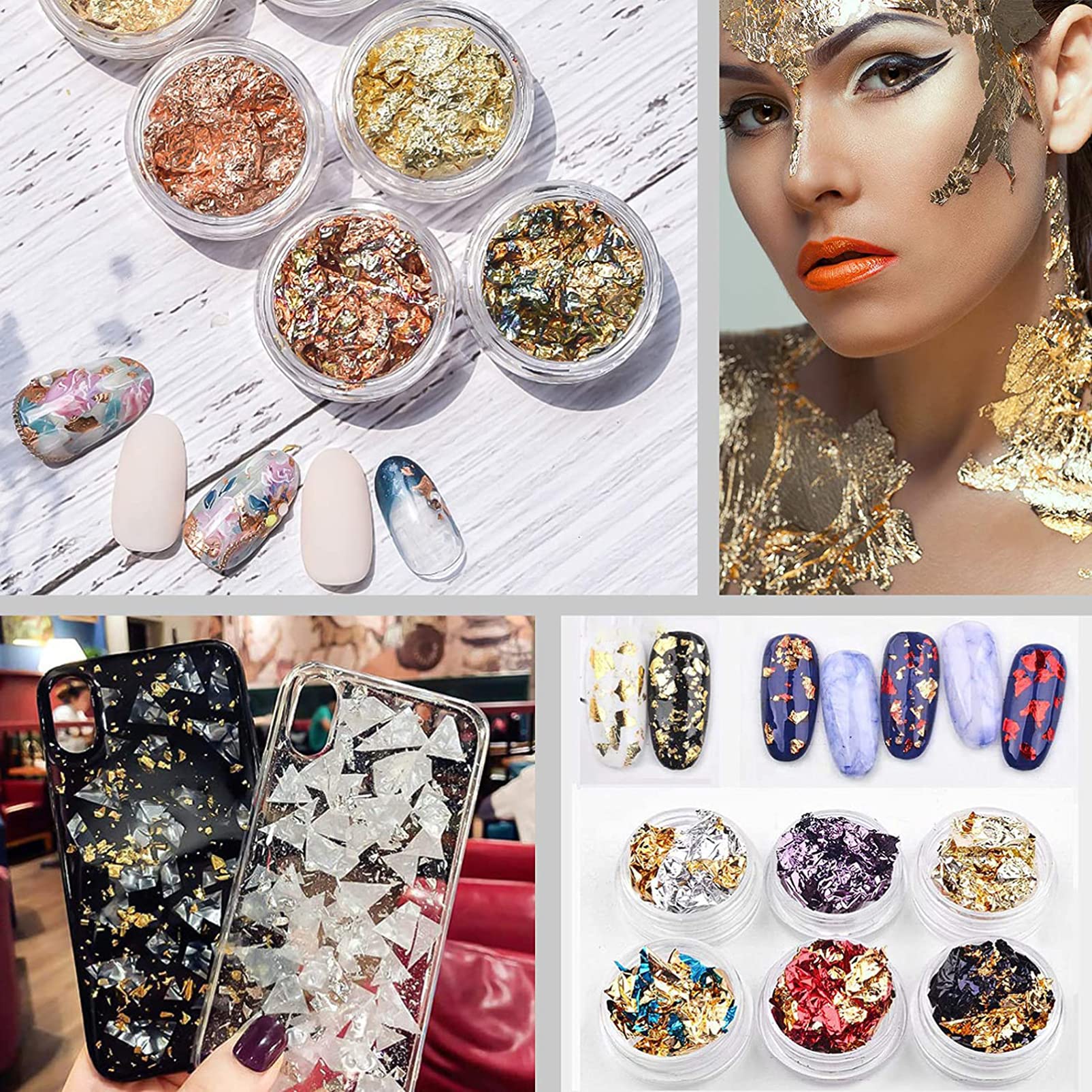 48pcs Glitter Foil Nail Chips for DIY Nail Art - Metallic Tinfoil Paillette Manicure Decoration | Perfect for Nail Salon, Home Manicure & Party Nail Designs