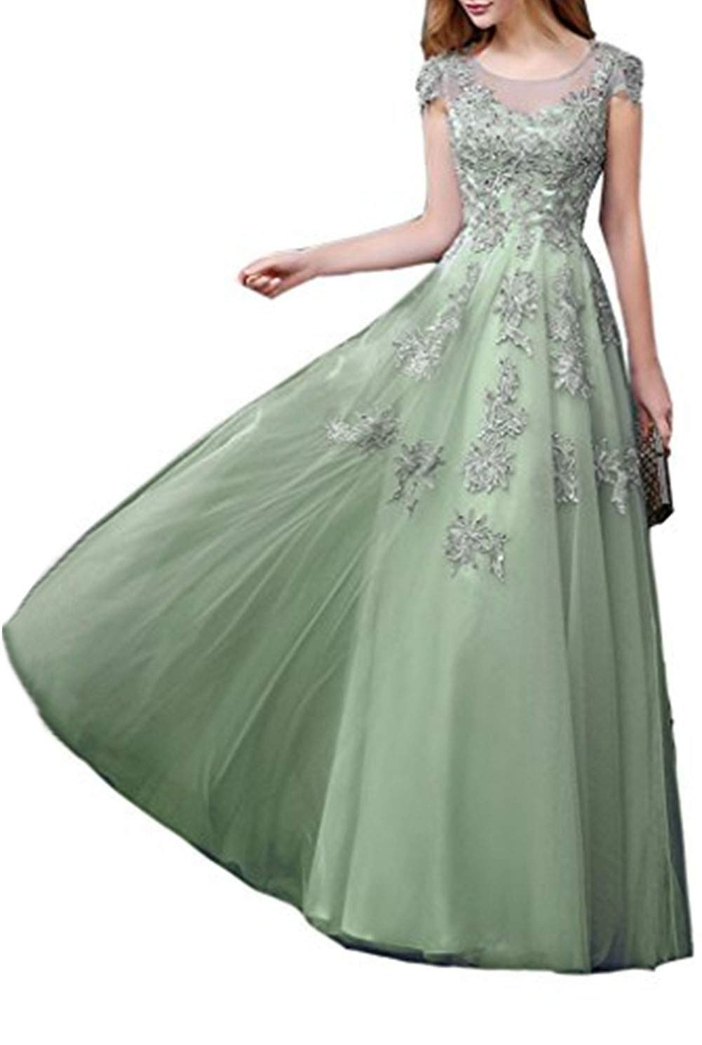 Emanni Women's A-Line Long Formal Evening Dress with Applique Short Sleeves - Perfect for Weddings, Proms, Cocktail Parties & Special Occasions