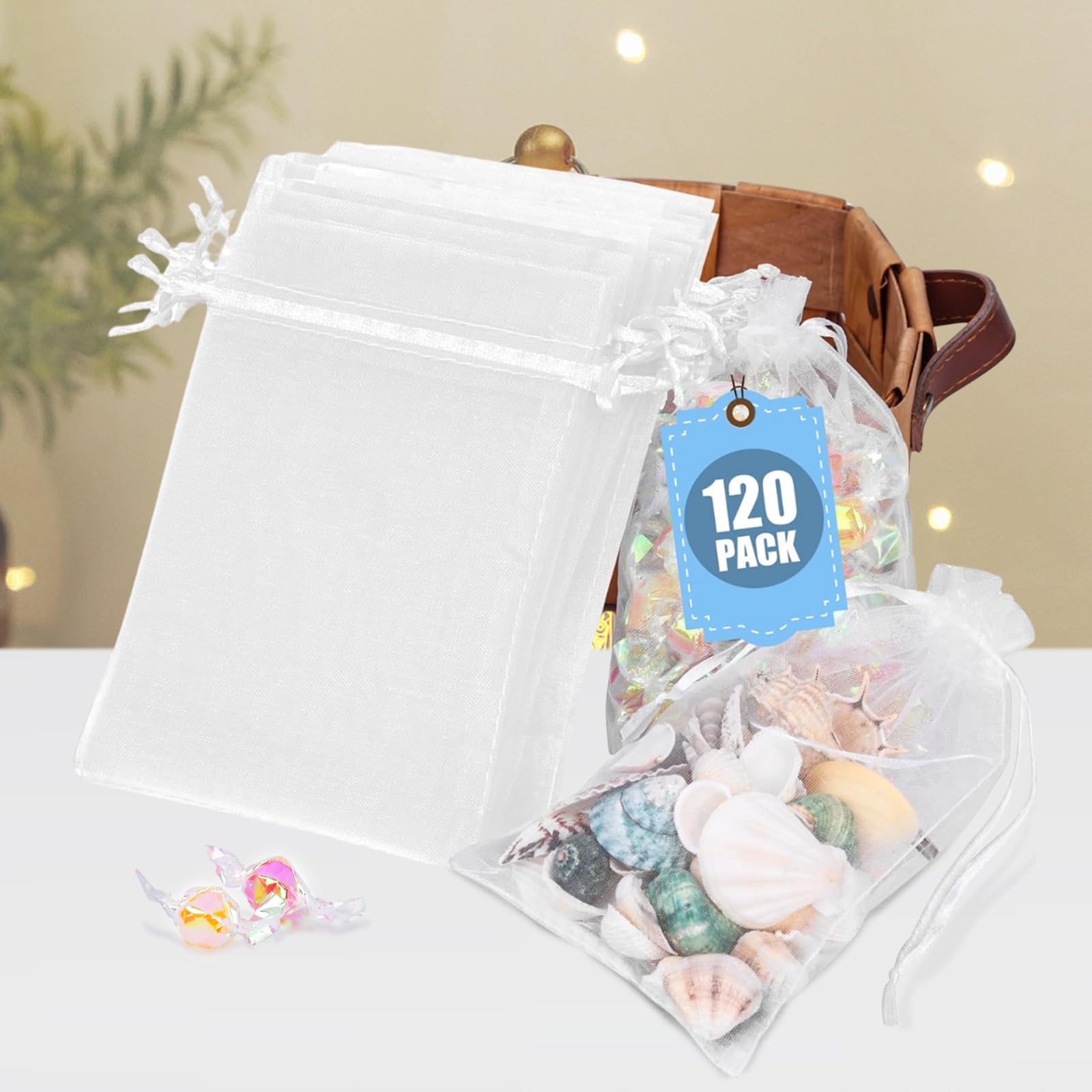 VGOODALL 120PCS White Organza Drawstring Bags 4x6 Inch - Sheer Wedding Favor Pouches, Jewelry Gift Bags, Candy Party Favors | Perfect for Bridal Showers, Baby Showers, Birthday Parties & Holiday Gifts