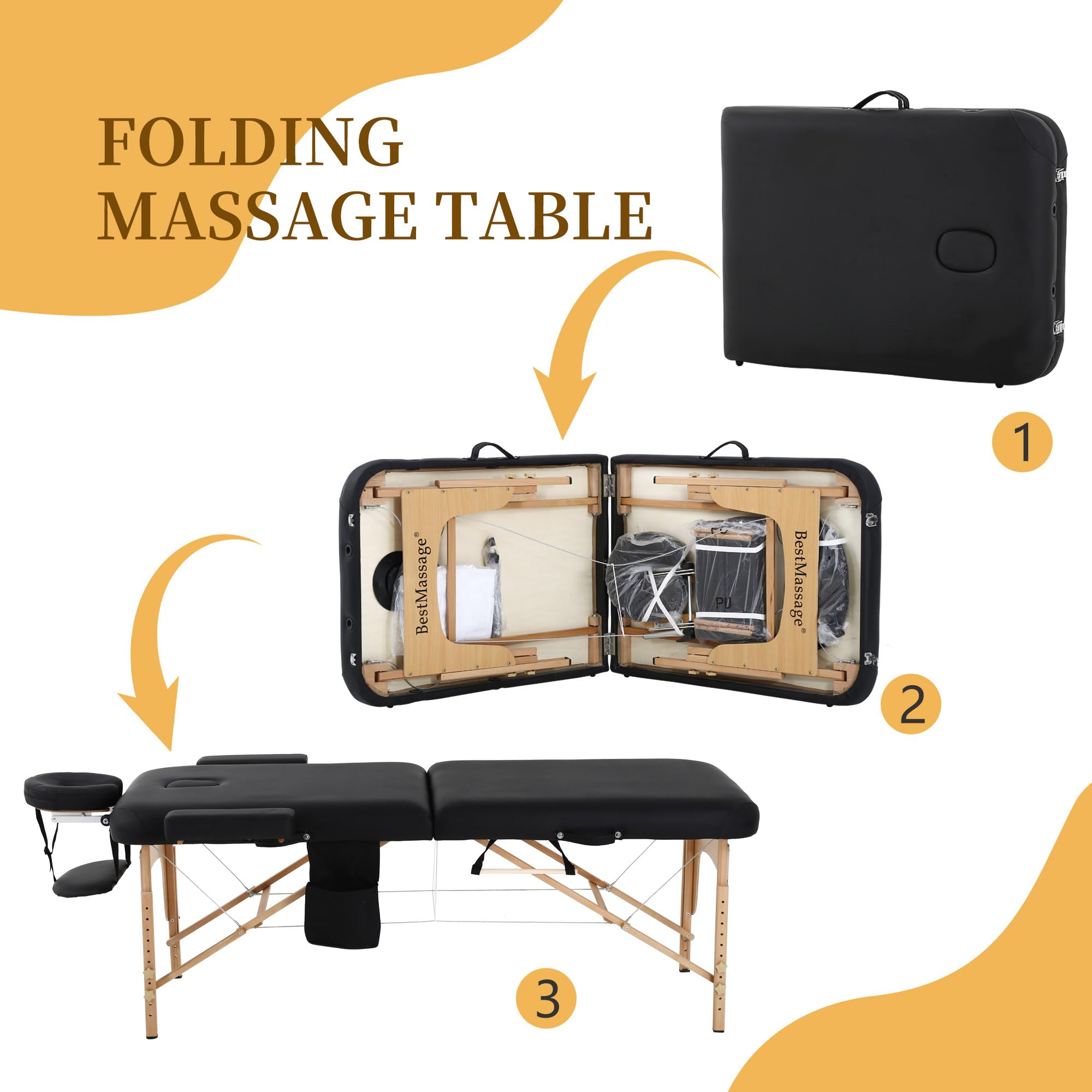 Portable Massage Table 28 Inch Wide - Adjustable Height Folding Lash Bed with PU Leather, Towel Hanger & Oil Pouch - Perfect for Spa, Home Massage & Professional Use