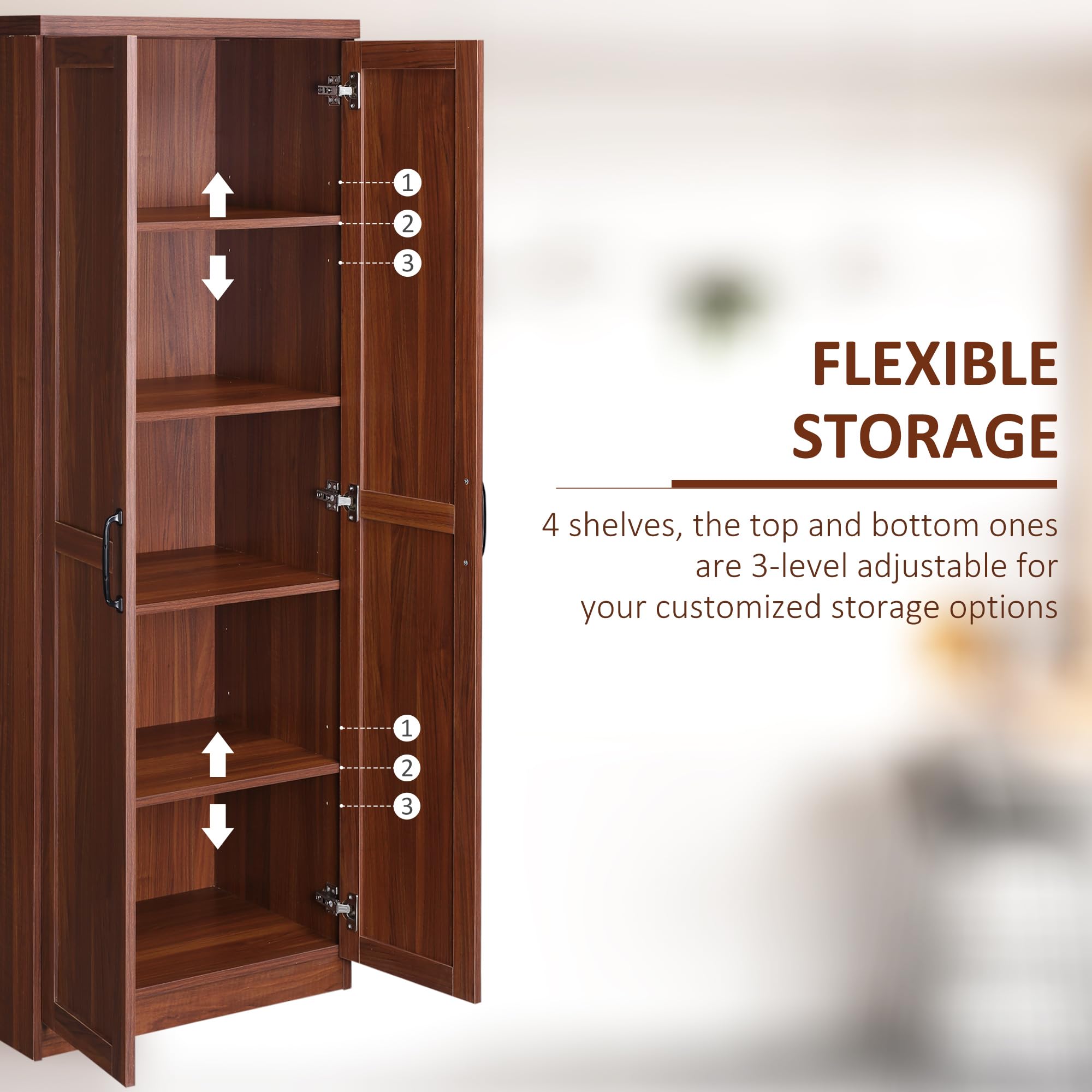HOMCOM 63 Inch 2-Door Kitchen Pantry Cabinet - Freestanding Storage Organizer with 5-Tier Shelves & 2 Adjustable Shelves for Dining Room, Living Room, Bedroom - Espresso Brown Finish for Home Organization & Kitchen Storage