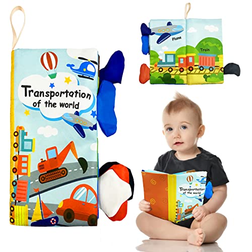 NINIPAPA Soft Baby Cloth Books - Crinkle Touch & Feel Sensory Toys for Infants 0-12 Months | Early Learning Educational Toys for Boys & Girls | Perfect Stroller Toy & Baby Shower Gift (Vehicle Tails) - Great for Tummy Time, Travel & Early Childhood Development