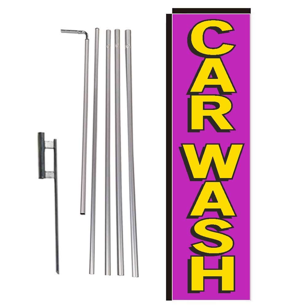 Large Rectangle Feather Banner Flag with Pole Kit & Ground Spike for Car Wash Business | Durable Car Detailing & Hand Wash Advertising Sign | Perfect for Auto Shops, Gas Stations & Drive-Thru Promotions