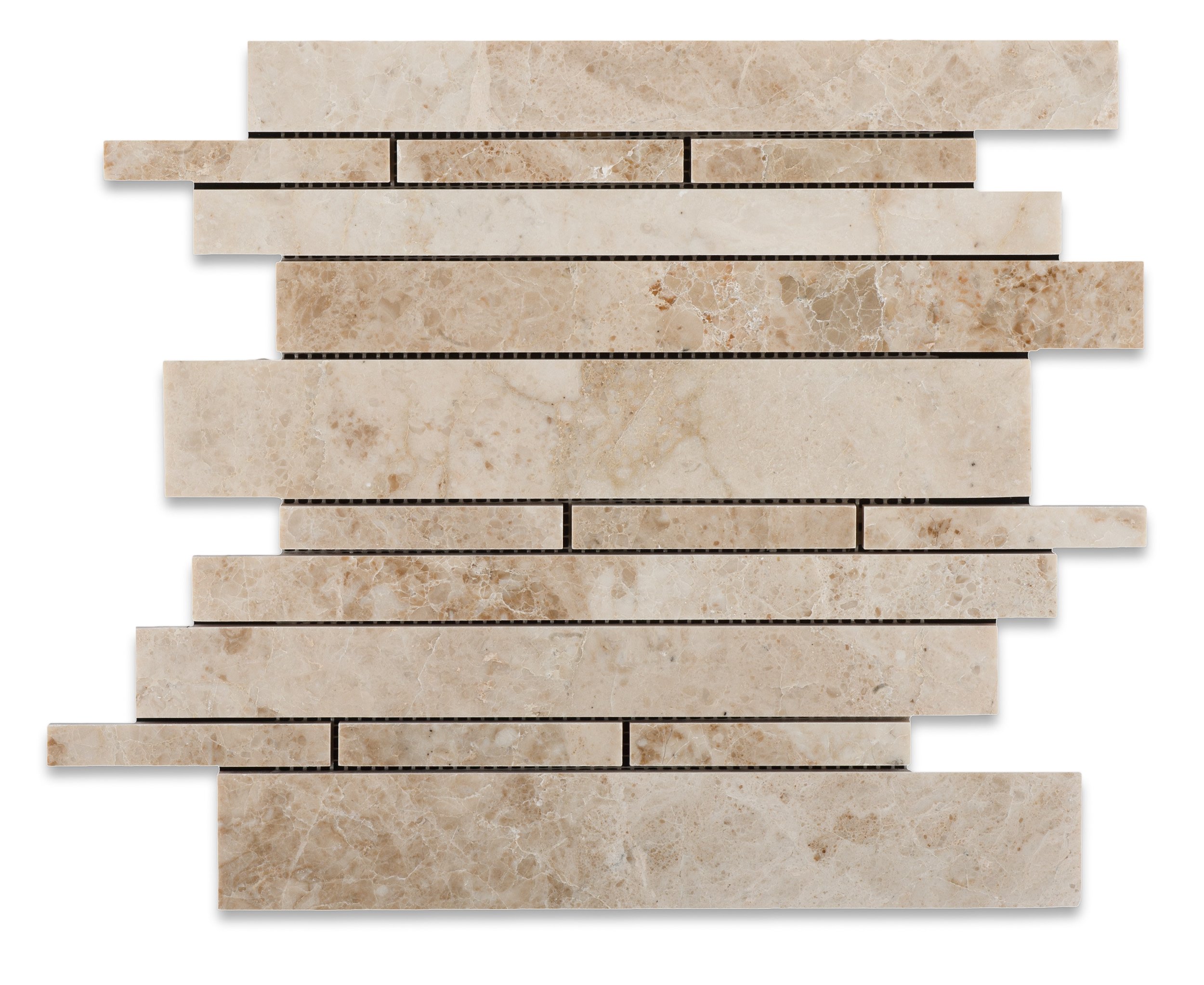 Premium Cappuccino Marble Mosaic Tiles - 5 Sheets of Random-Strip Polished Tile for Kitchen Backsplash, Bathroom Wall & Flooring - Natural Stone Home Decor