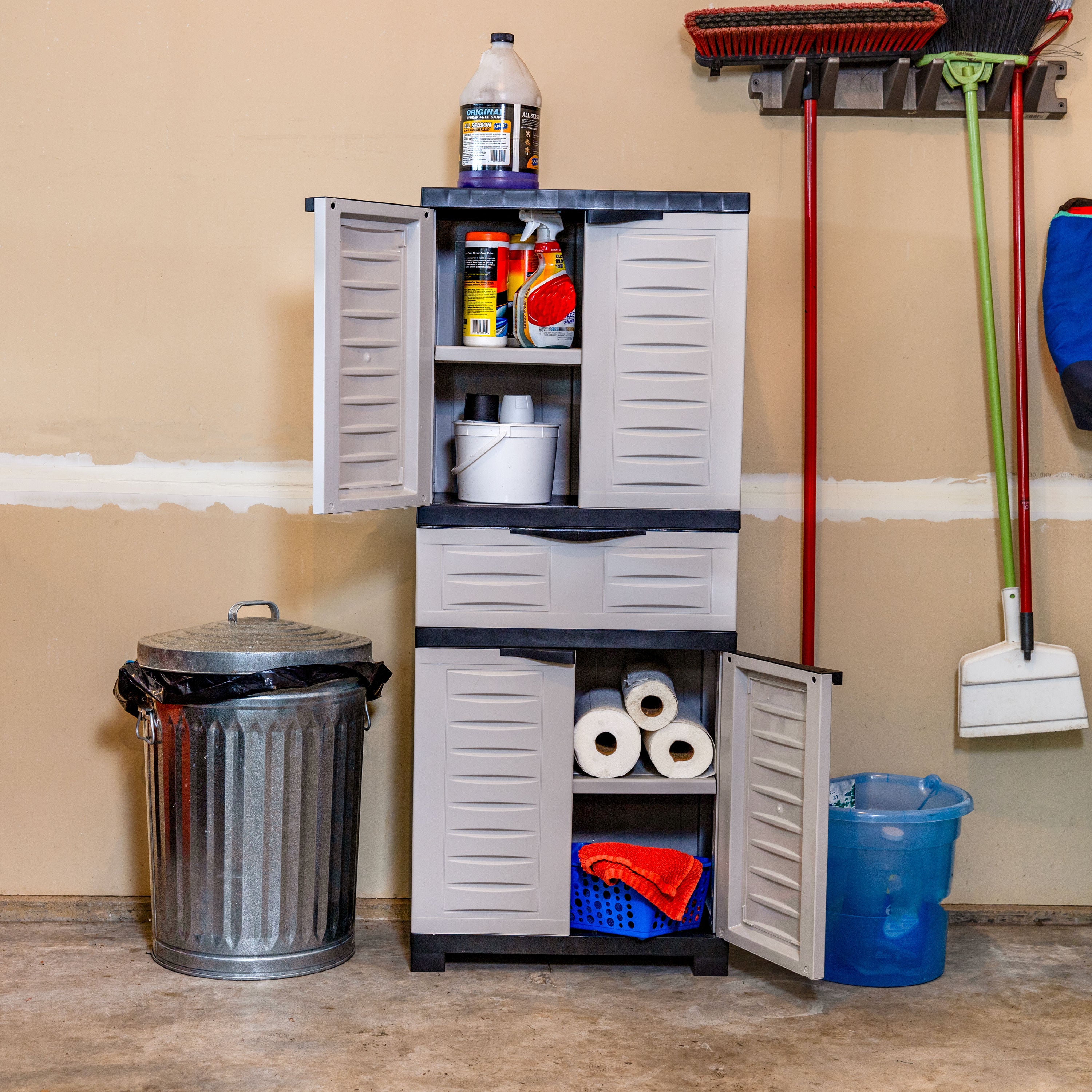 Durable Plastic Garage Storage Cabinet with 2 Adjustable Shelves - Heavy Duty Utility Organizer for Tools, Gardening Supplies & Home Organization