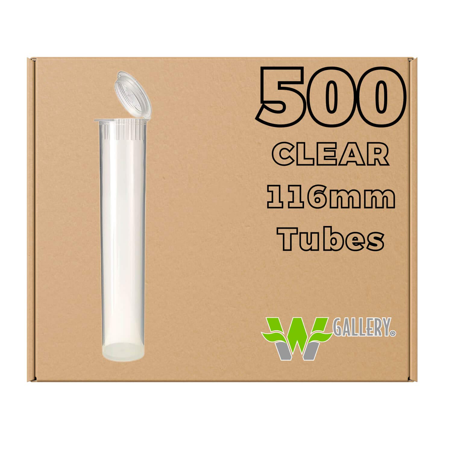 W Gallery 500 Clear 116mm Smell-Proof Plastic Tubes with Pop-Top Joints - BPA-Free Pre-Roll Blunt & Oil Cartridge Storage Containers - Fits RAW Cones 110mm, 109mm, King Lean 98 & 120mm - Perfect for Cannabis Storage & Dispensary Organization