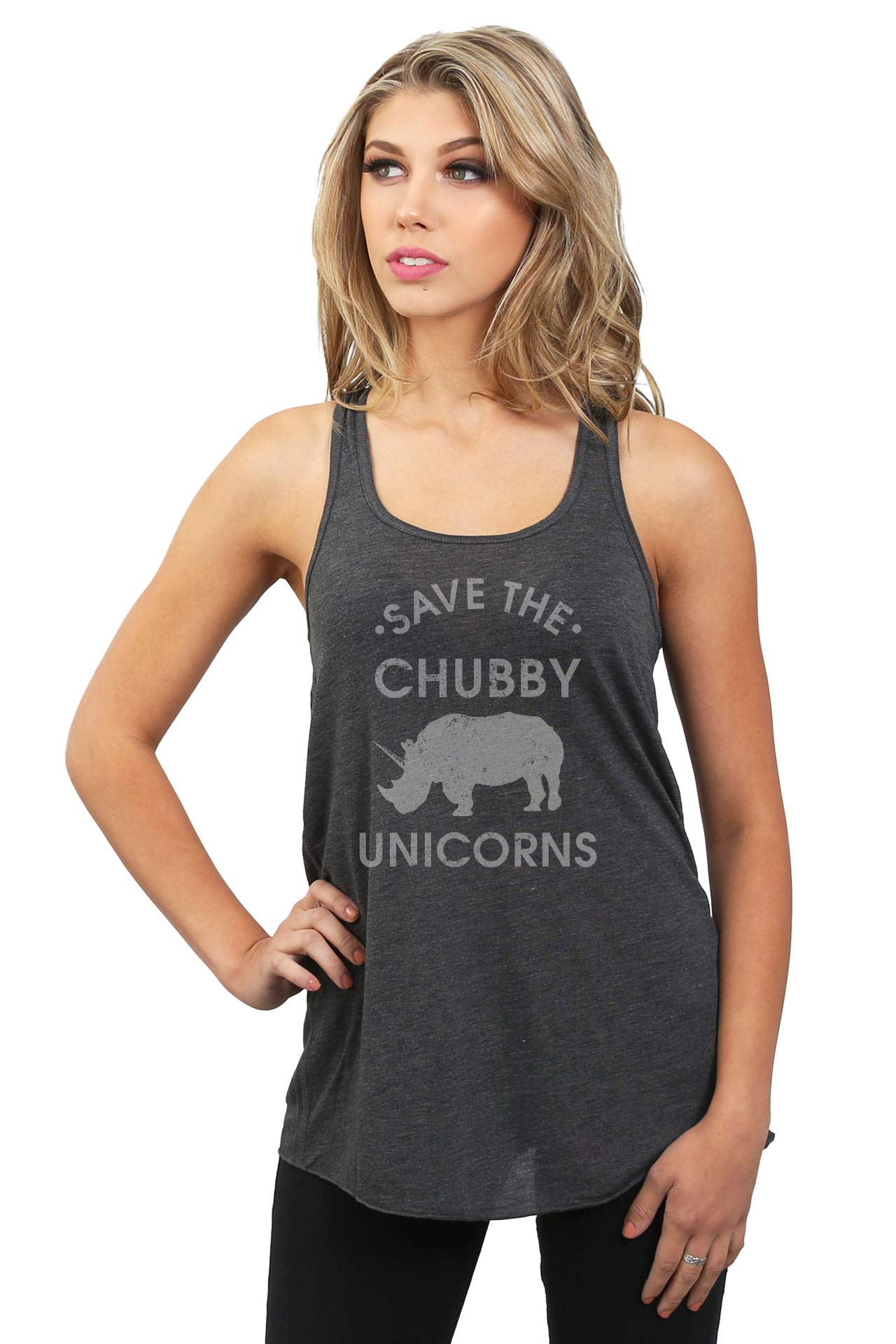 Save The Chubby Unicorns Women's Sleeveless Flowy Racerback Tank Top - Summer Casual Wear, Yoga, Beach & Lounge Outfit