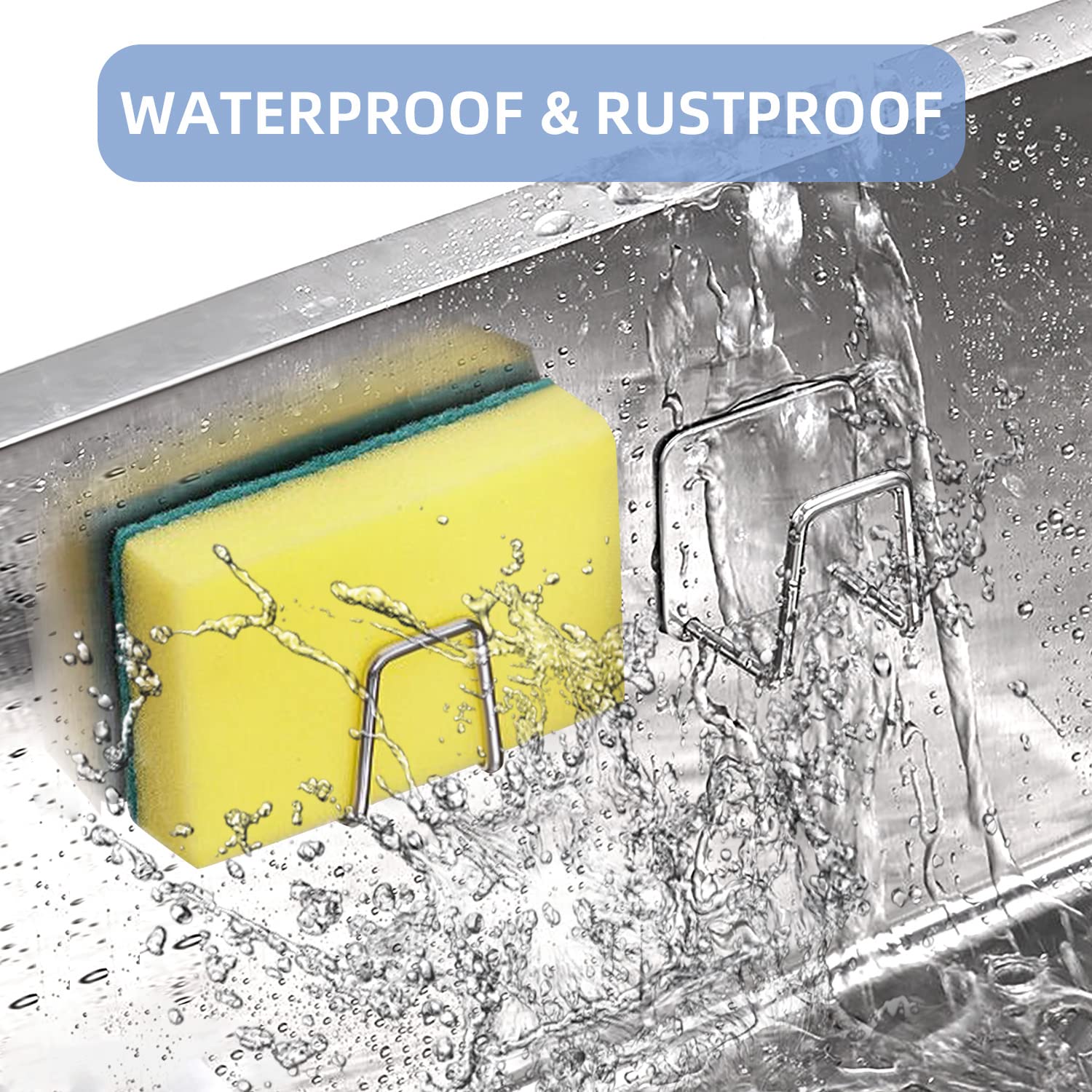 Stainless Steel Sponge Holder for Kitchen Sink - Rustproof & Waterproof Adhesive Rack with Quick Drying Design - Perfect for Scrubbing Pads, Dish Sponges & Cleaning Tools - Ideal for Kitchen Organization & Sink Storage