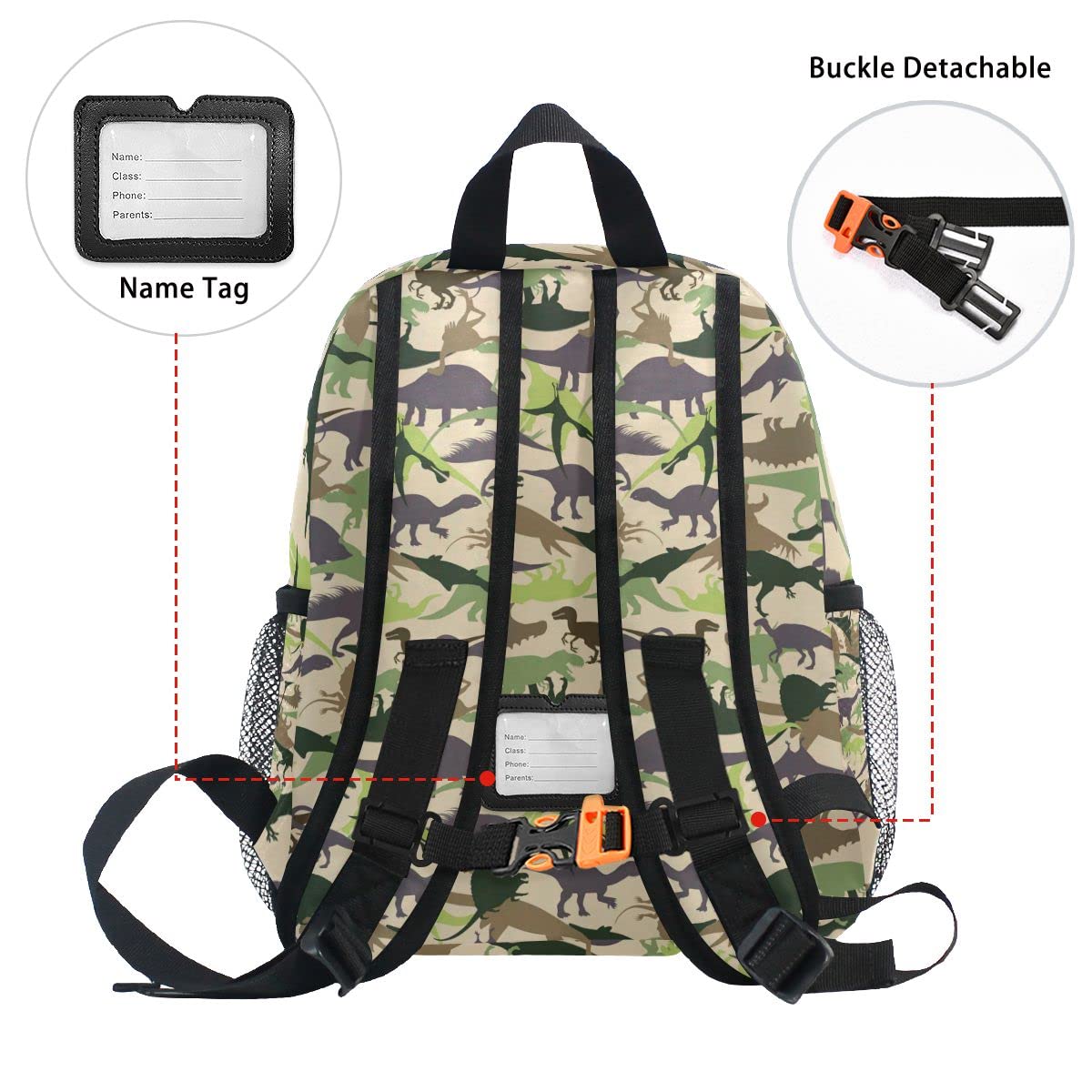 Custom Personalized Preschool Backpack with Adjustable Chest Strap - Dinosaur Camouflage Print Daycare Bag for Toddlers | Perfect for Nursery, Daycare & Travel Diaper Bag