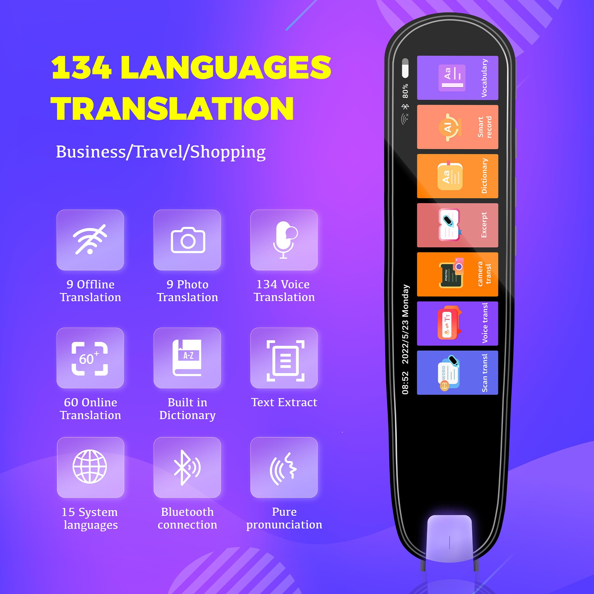 OwlClarity Translator Pen Scanner - 134 Language Portable OCR Text to Speech Device with 3.38