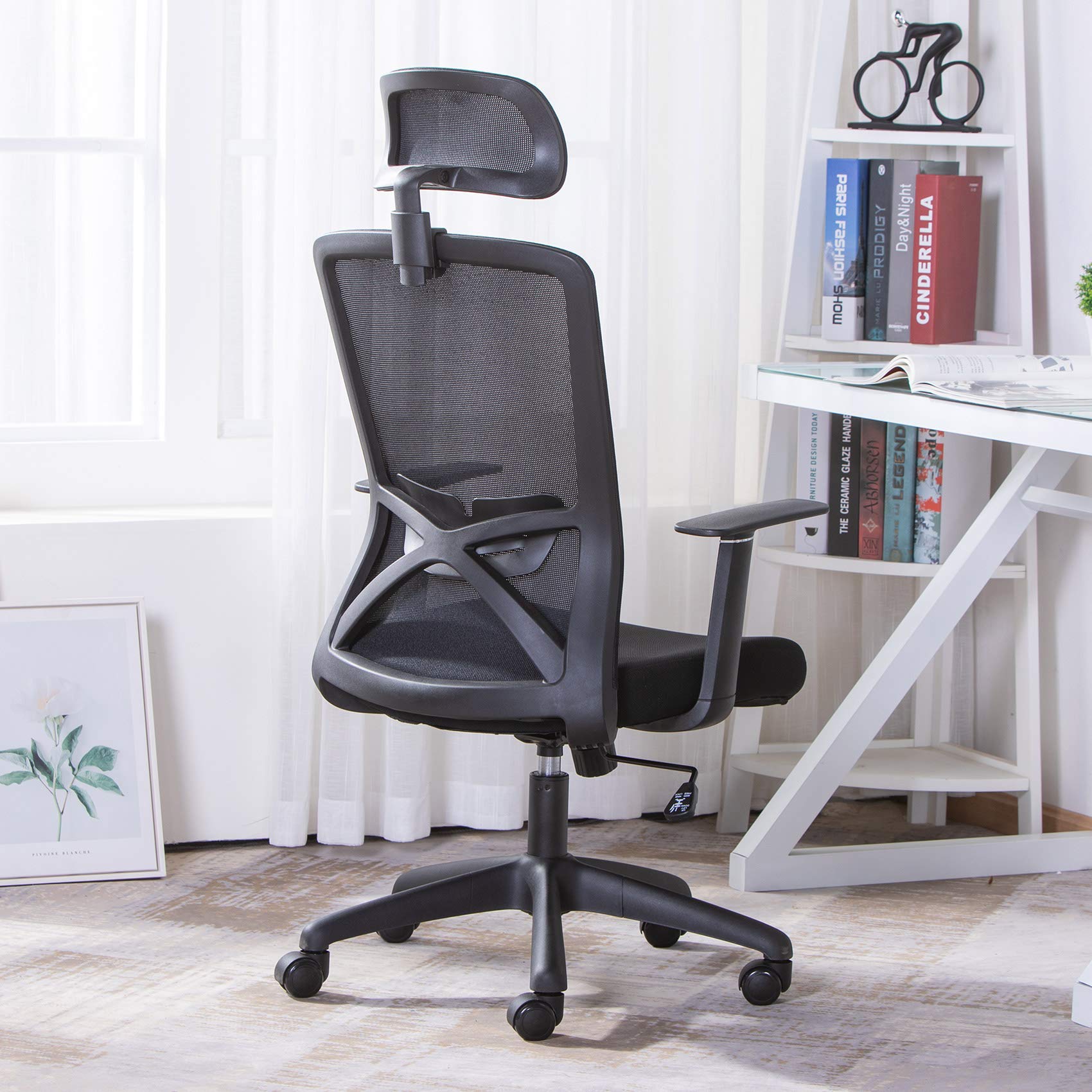 UNICOO Ergonomic High Back Office Chair - Mesh Computer Desk Chair with Adjustable Lumbar Support & Headrest, Swivel Task Chair for Home Office (Black, Model W-215C) | Perfect for Long Work Hours & Gaming Sessions