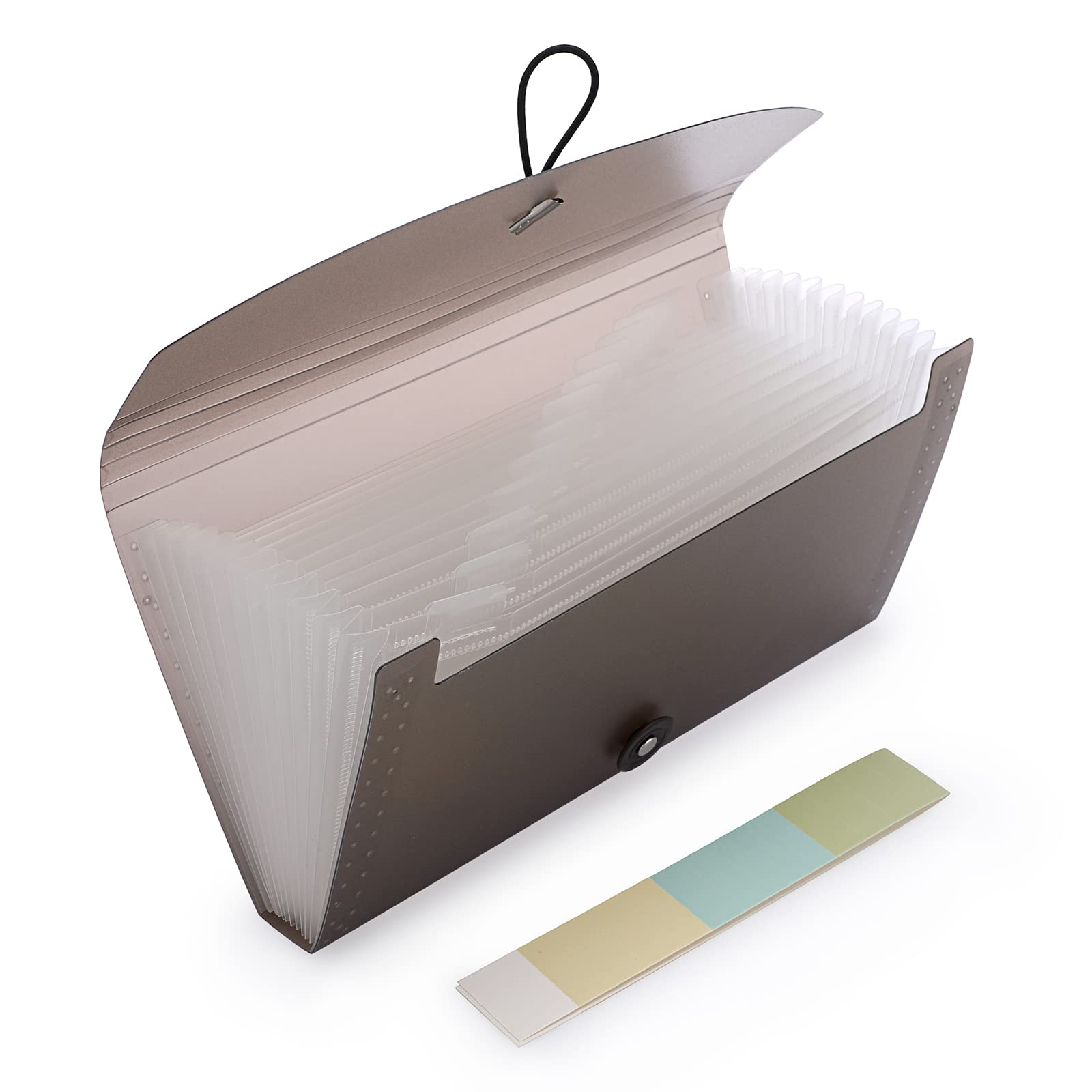 BTSKY 13-Pocket Expanding File Folder – Accordion Organizer for Cards, Tickets, Bills & Documents – Translucent Coffee Plastic Wallet Case – Perfect for Home, Office & School Organization