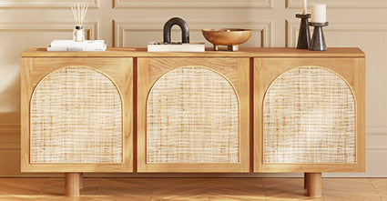 Modern Archi Sideboard - Mid-Century Style Buffet Cabinet with 2 Doors & 4 Drawers - Perfect for Dining Room Storage & Living Room Organization