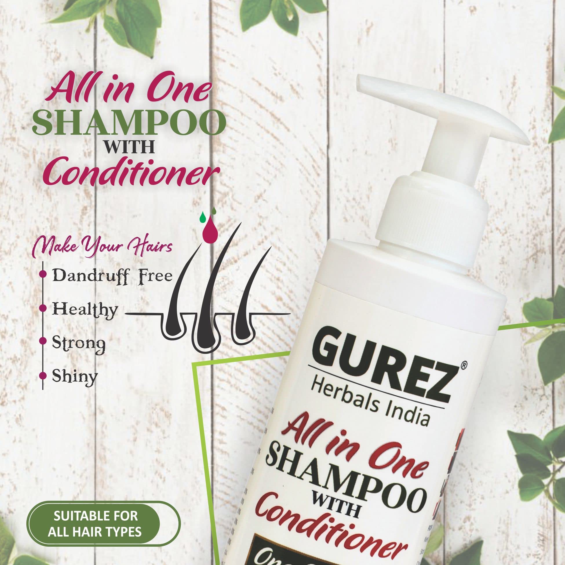 Gurez All-in-One Shampoo & Conditioner 258ml - Anti-Dandruff Treatment for Healthy, Strong & Shiny Hair - Hair Repair Solution for Men & Women - Pack of 1 | Perfect for Daily Use, Travel & Damaged Hair Care